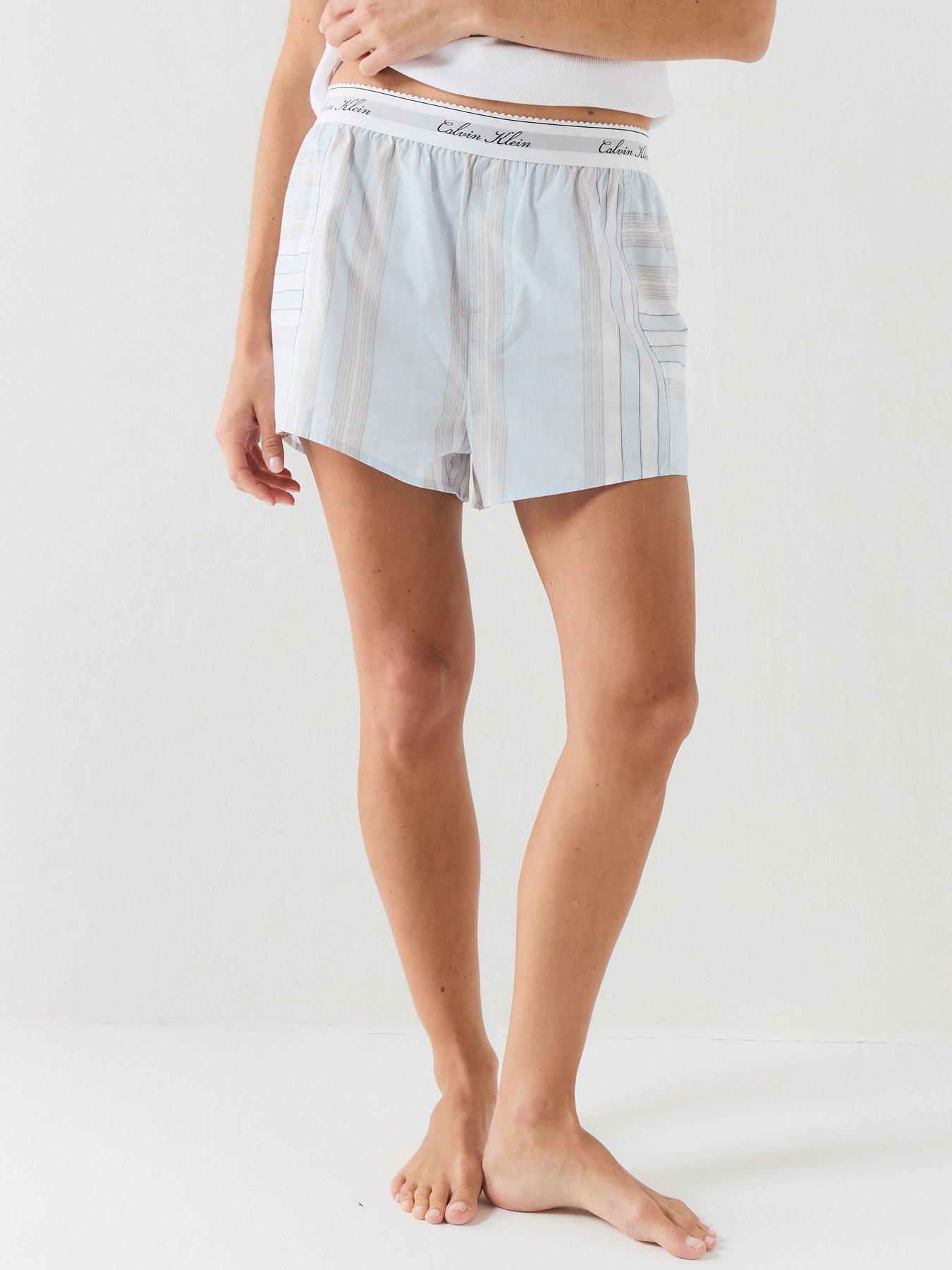 Calvin Klein Women's Short Script Waistband Woven Sleep Shorts - Blue