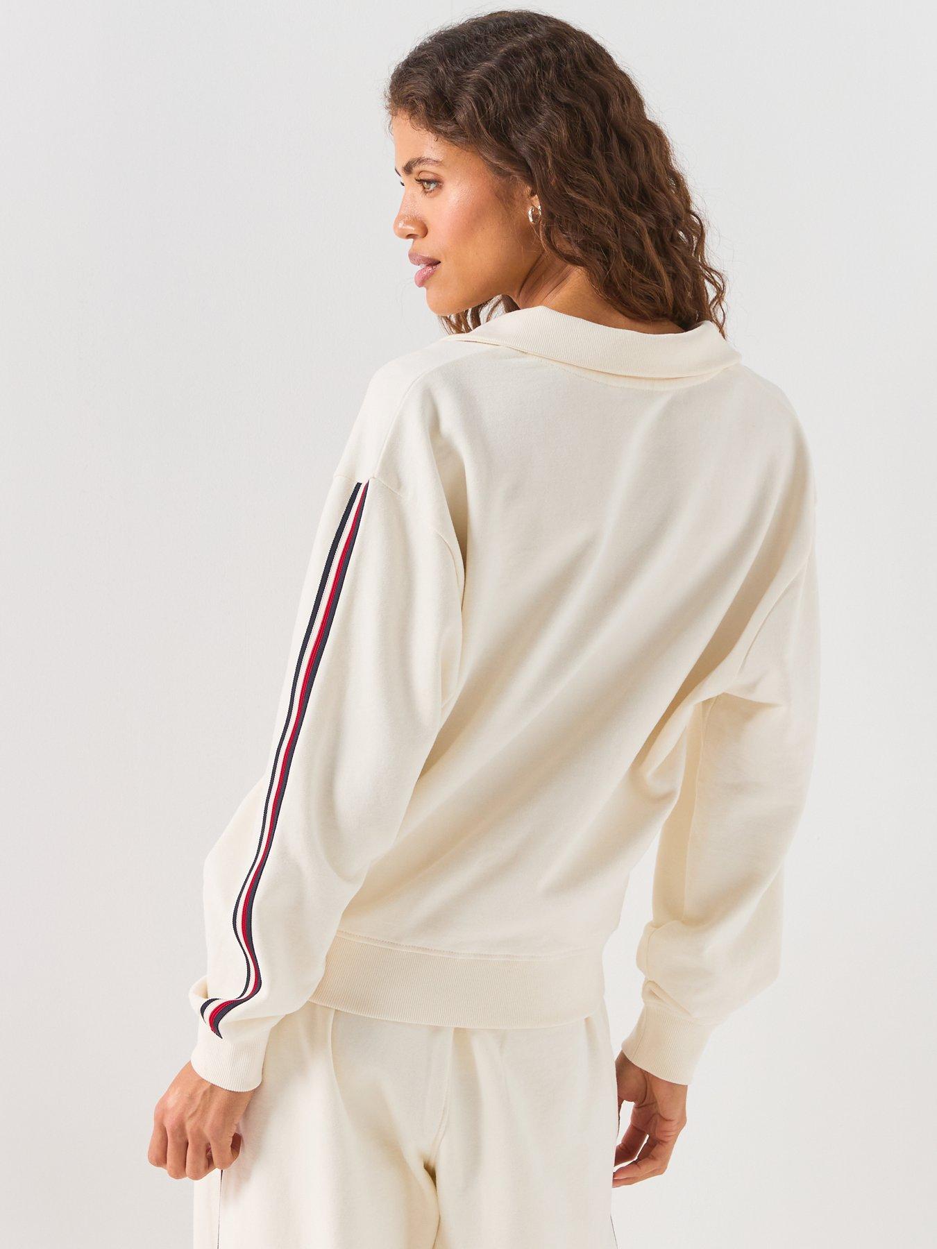 Image 2 of 6 of Tommy Hilfiger Global Stripe Relaxed Lounge Rugby Jumper - White
