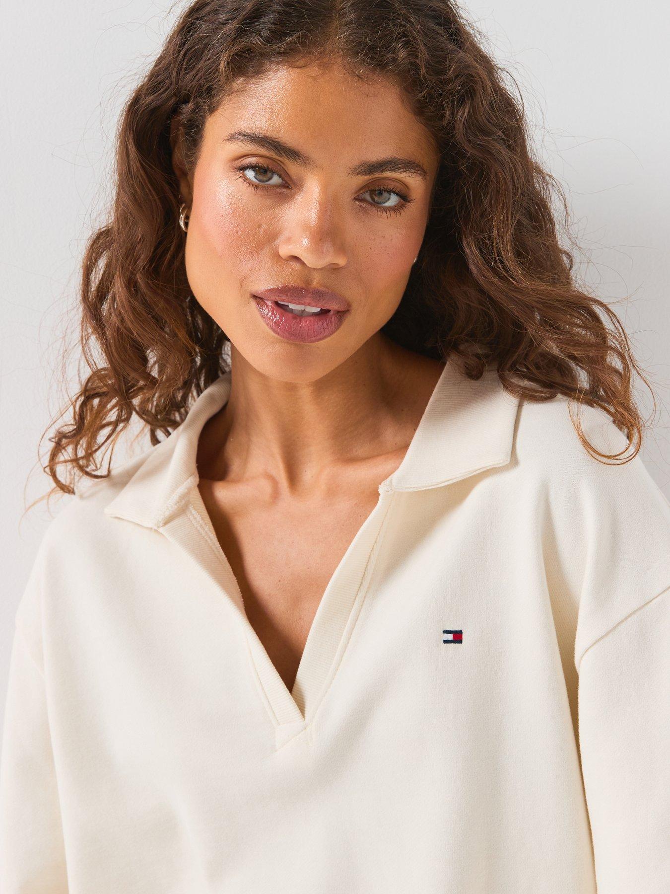 Image 4 of 6 of Tommy Hilfiger Global Stripe Relaxed Lounge Rugby Jumper - White