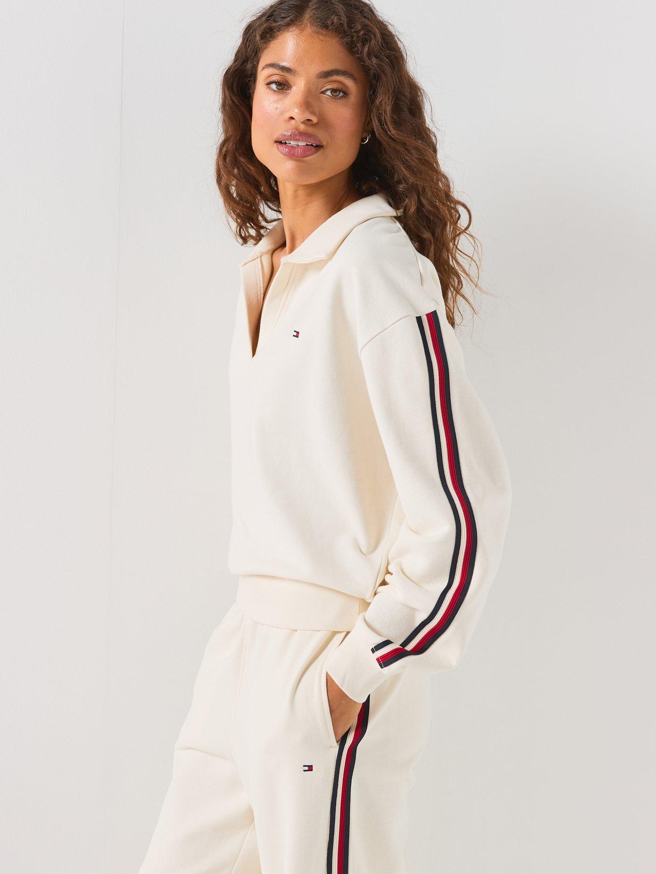 Image 5 of 6 of Tommy Hilfiger Global Stripe Relaxed Lounge Rugby Jumper - White