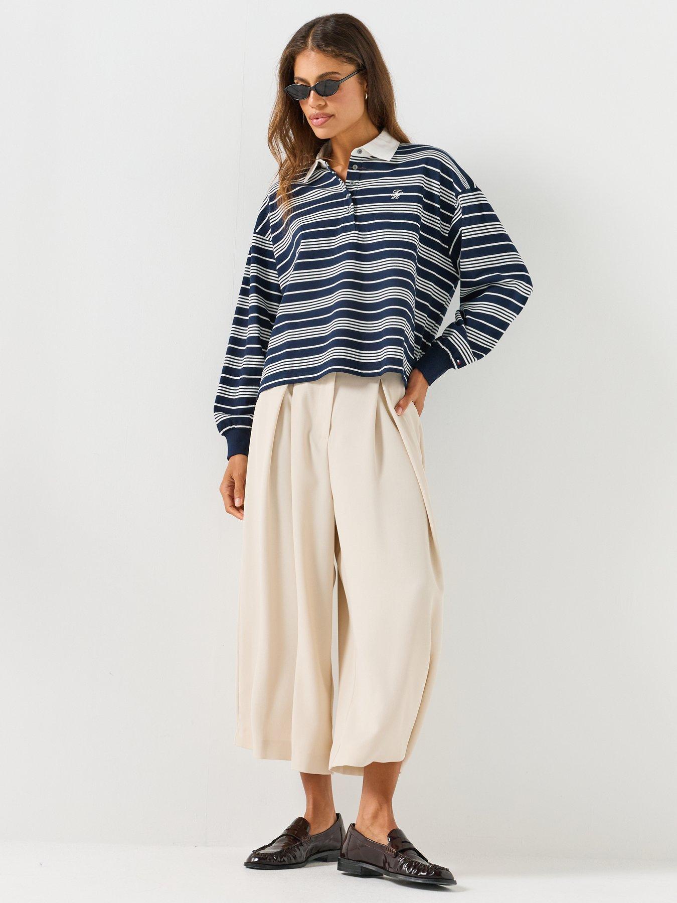 Image 3 of 6 of Tommy Hilfiger Rugby Stripe Relaxed Polo Sweatshirt - Blue / Cream