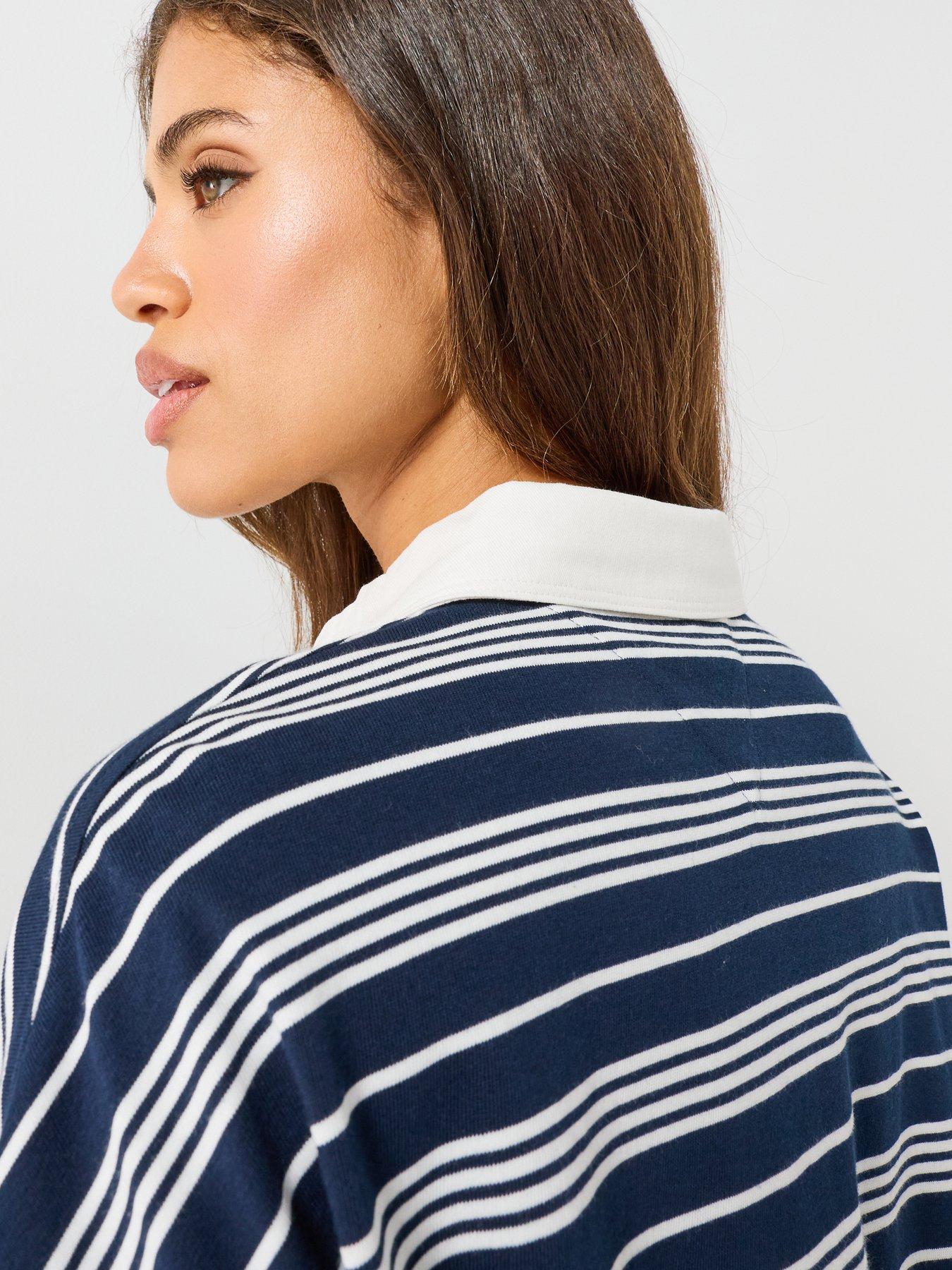 Image 6 of 6 of Tommy Hilfiger Rugby Stripe Relaxed Polo Sweatshirt - Blue / Cream