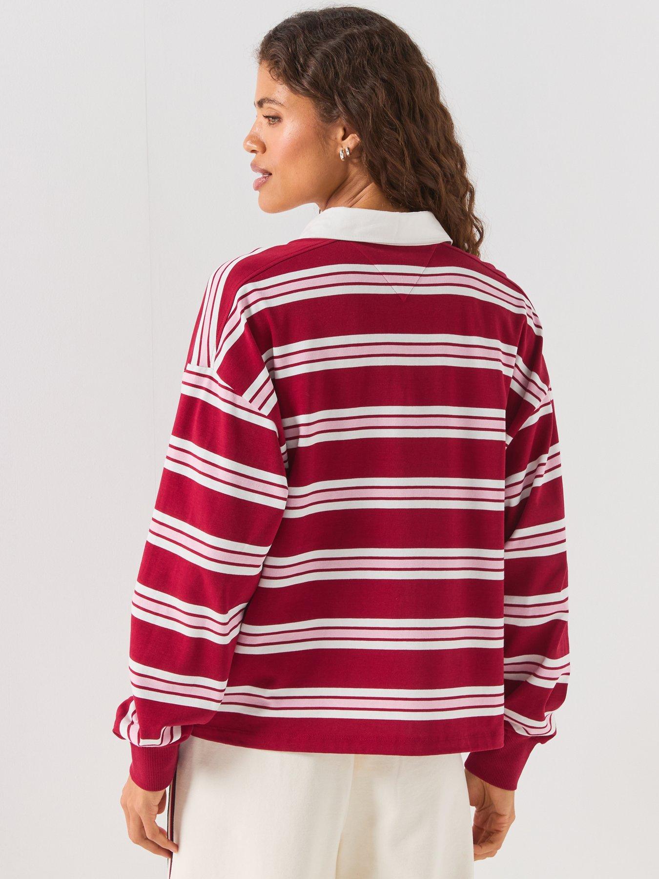 Image 2 of 6 of Tommy Hilfiger Rugby Stripe Relaxed Polo Sweatshirt - Red
