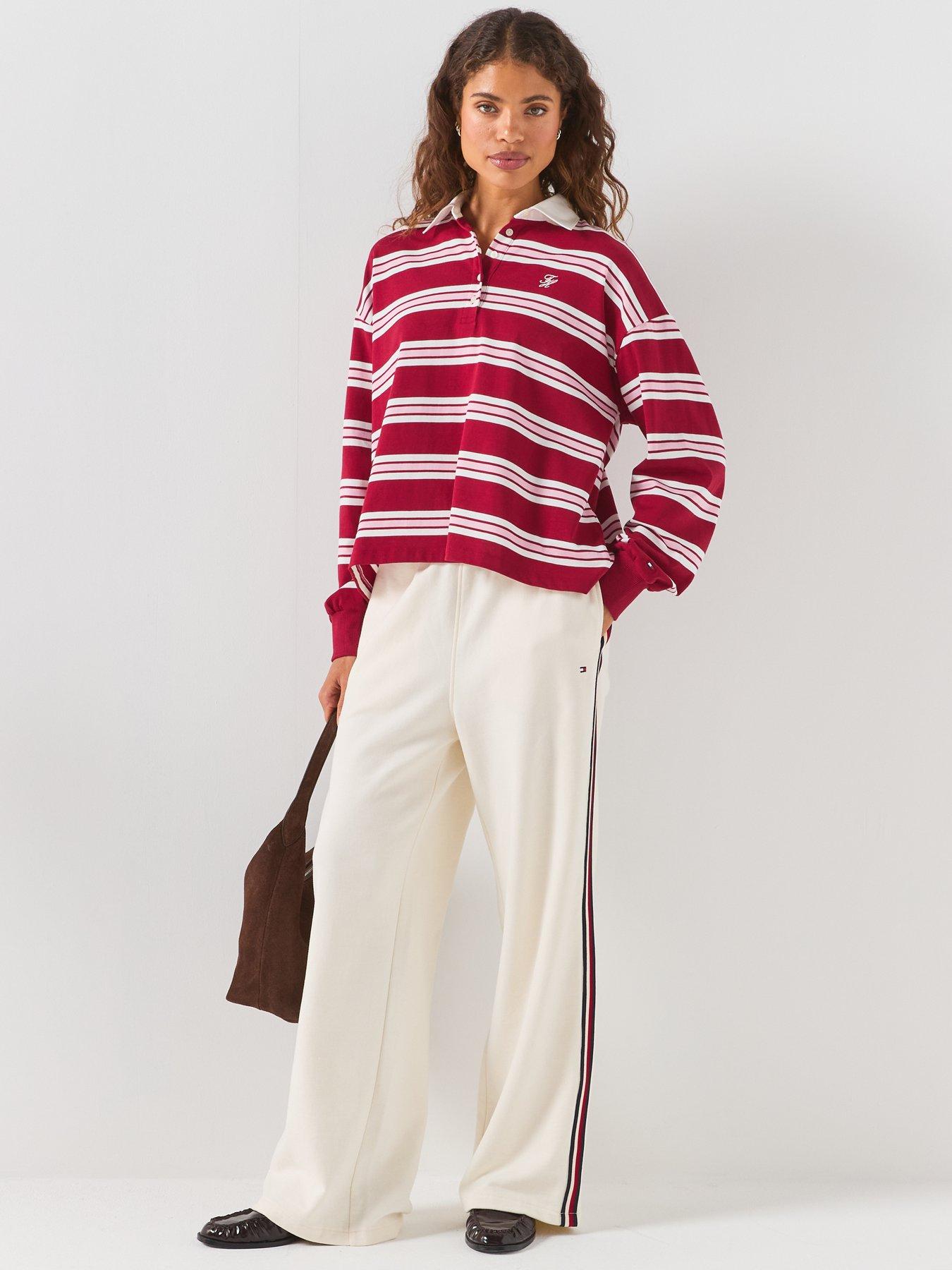 Image 3 of 6 of Tommy Hilfiger Rugby Stripe Relaxed Polo Sweatshirt - Red