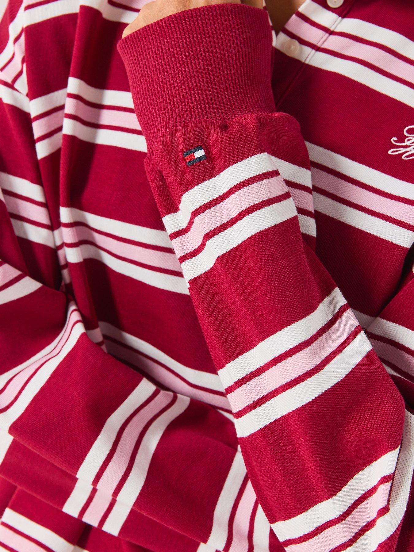 Image 4 of 6 of Tommy Hilfiger Rugby Stripe Relaxed Polo Sweatshirt - Red
