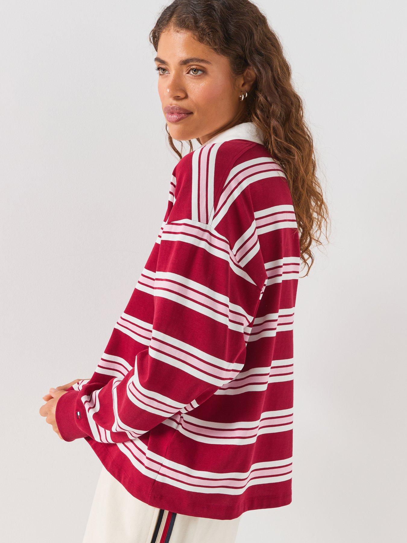 Image 5 of 6 of Tommy Hilfiger Rugby Stripe Relaxed Polo Sweatshirt - Red