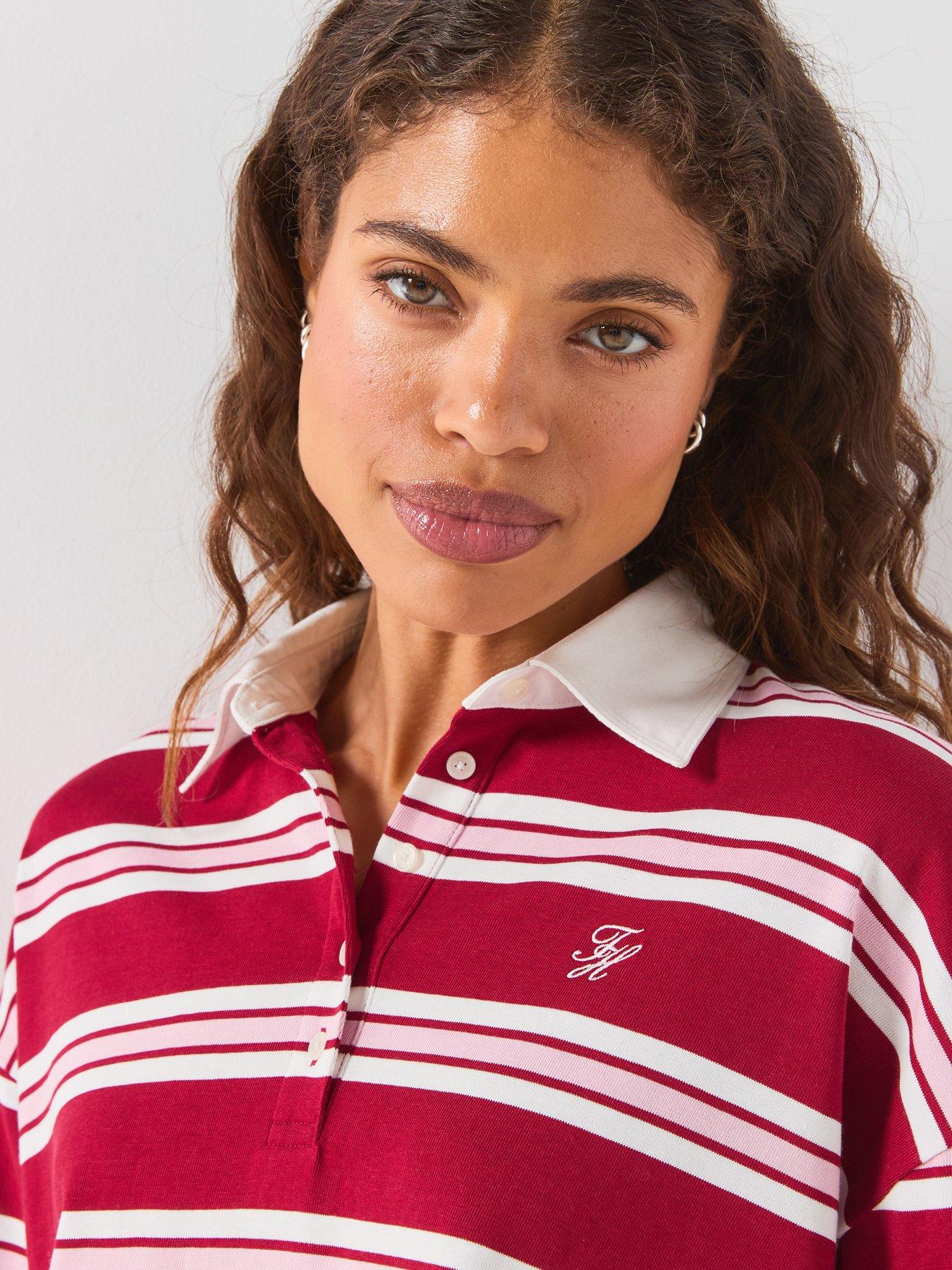 Image 6 of 6 of Tommy Hilfiger Rugby Stripe Relaxed Polo Sweatshirt - Red