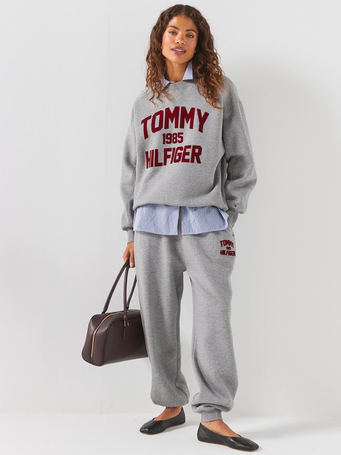 Image 3 of 6 of Tommy Hilfiger Flock Varsity Logo Oversized Sweatshirt - Grey