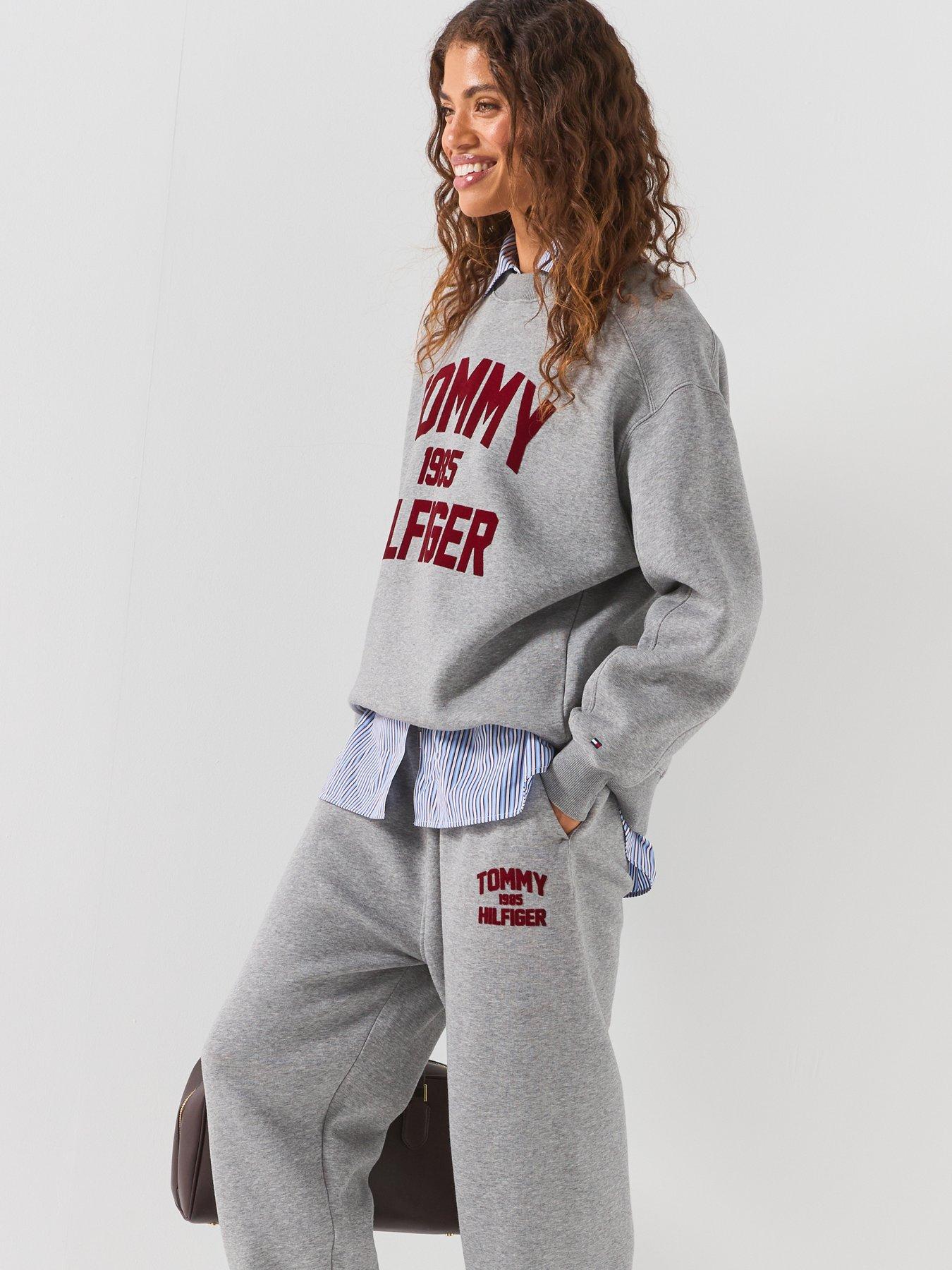 Image 5 of 6 of Tommy Hilfiger Flock Varsity Logo Oversized Sweatshirt - Grey