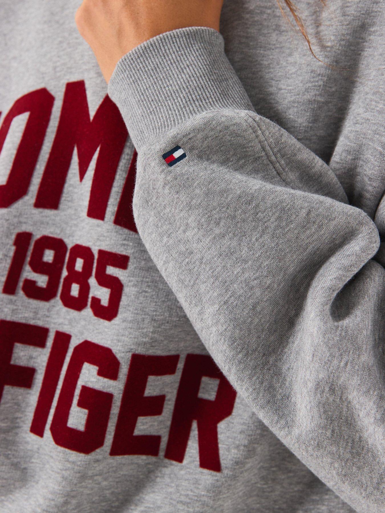 Image 6 of 6 of Tommy Hilfiger Flock Varsity Logo Oversized Sweatshirt - Grey