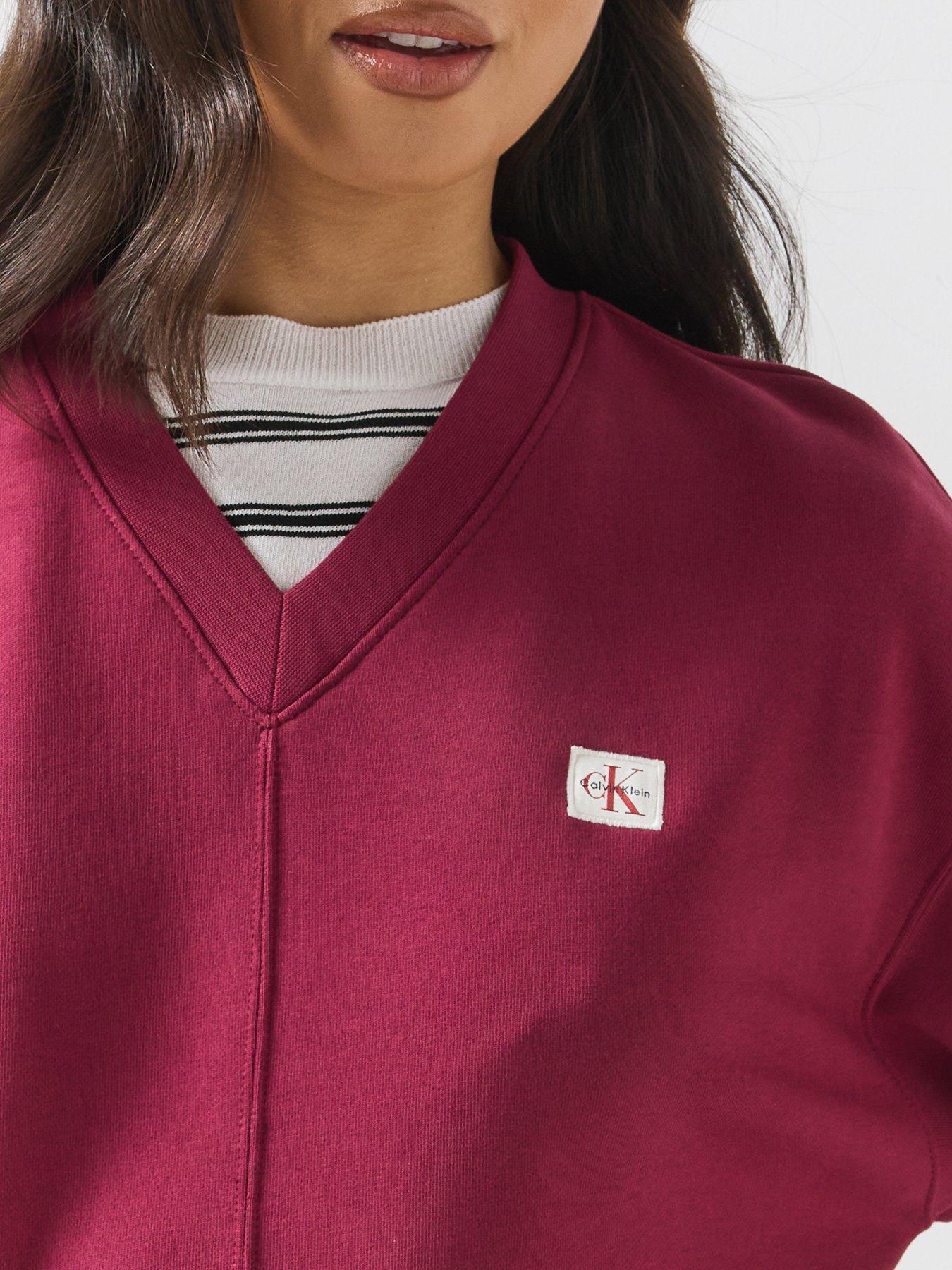 Image 5 of 6 of Calvin Klein Jeans Womens Relaxed V-Neck French Terry Sweatshirt - Pink
