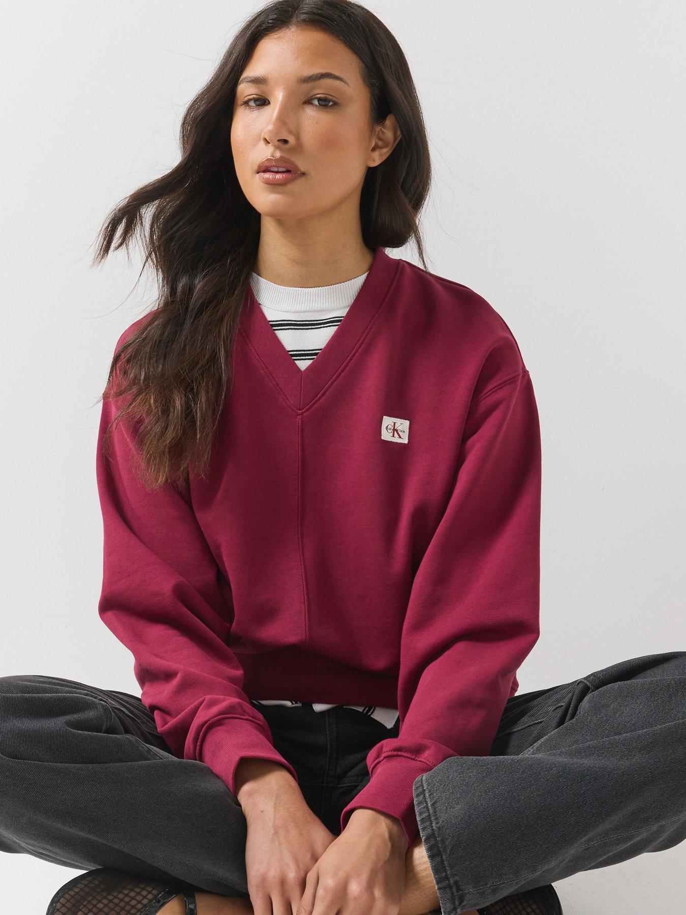 Image 6 of 6 of Calvin Klein Jeans Womens Relaxed V-Neck French Terry Sweatshirt - Pink