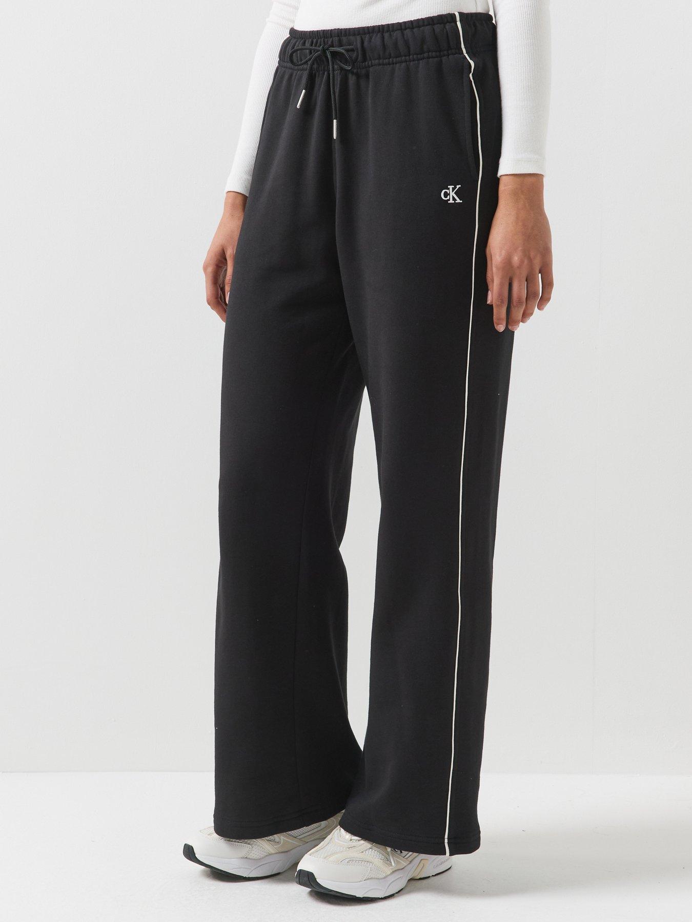 Image 1 of 6 of Calvin Klein Jeans Monogram Terry Contrast Piping Joggging Bottoms - Black