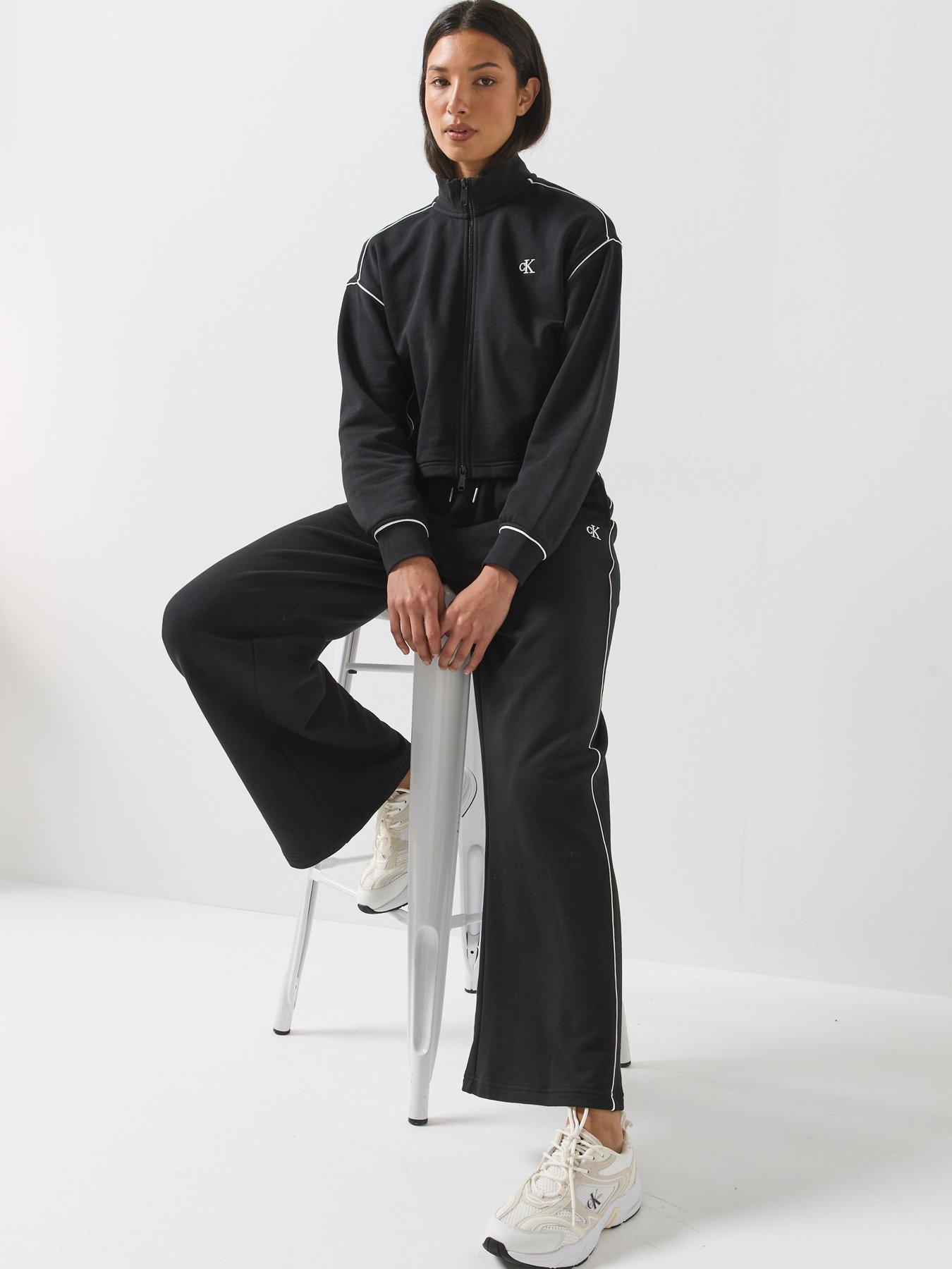 Image 3 of 6 of Calvin Klein Jeans Monogram Terry Contrast Piping Joggging Bottoms - Black