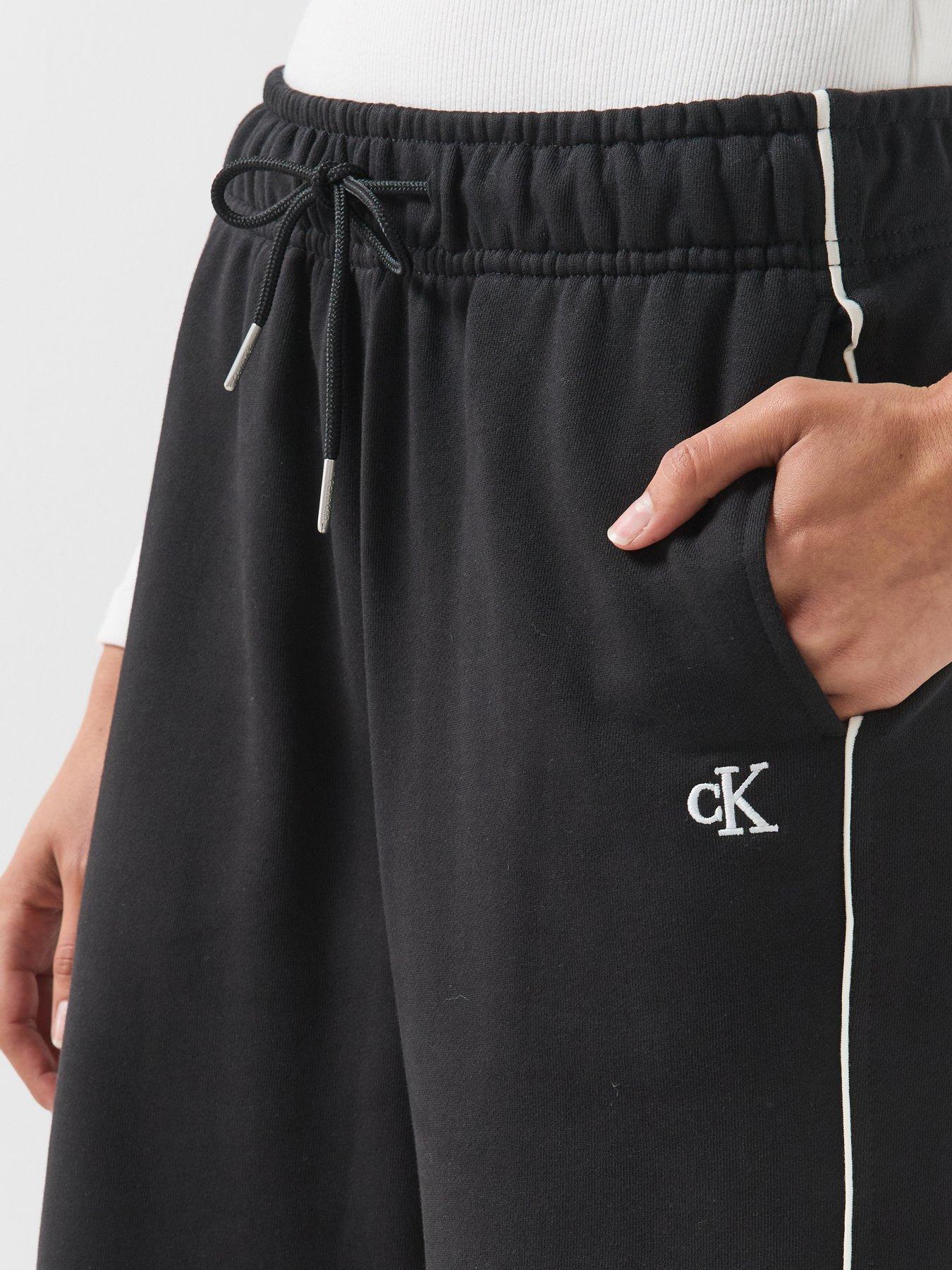 Image 4 of 6 of Calvin Klein Jeans Monogram Terry Contrast Piping Joggging Bottoms - Black