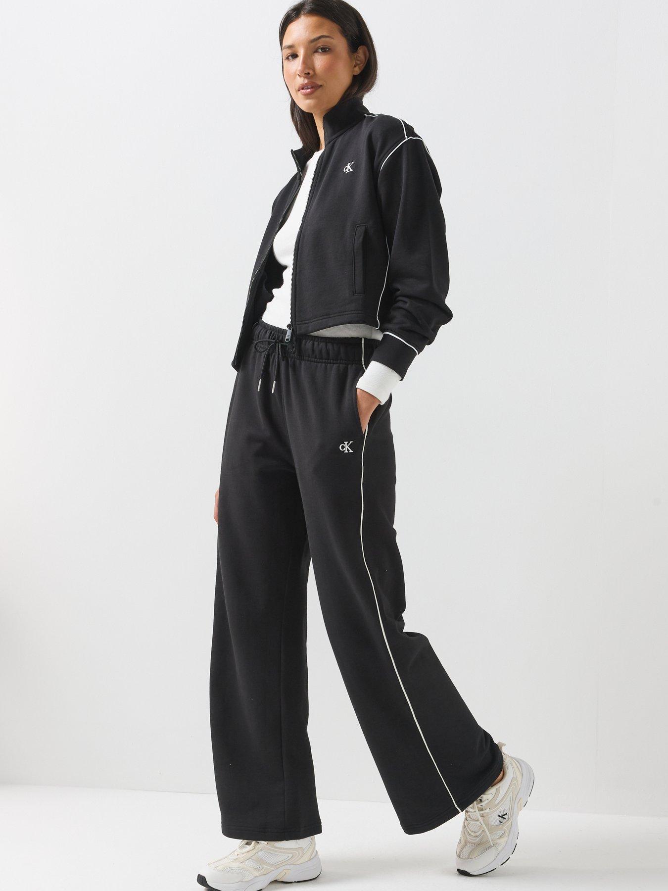 Image 5 of 6 of Calvin Klein Jeans Monogram Terry Contrast Piping Joggging Bottoms - Black