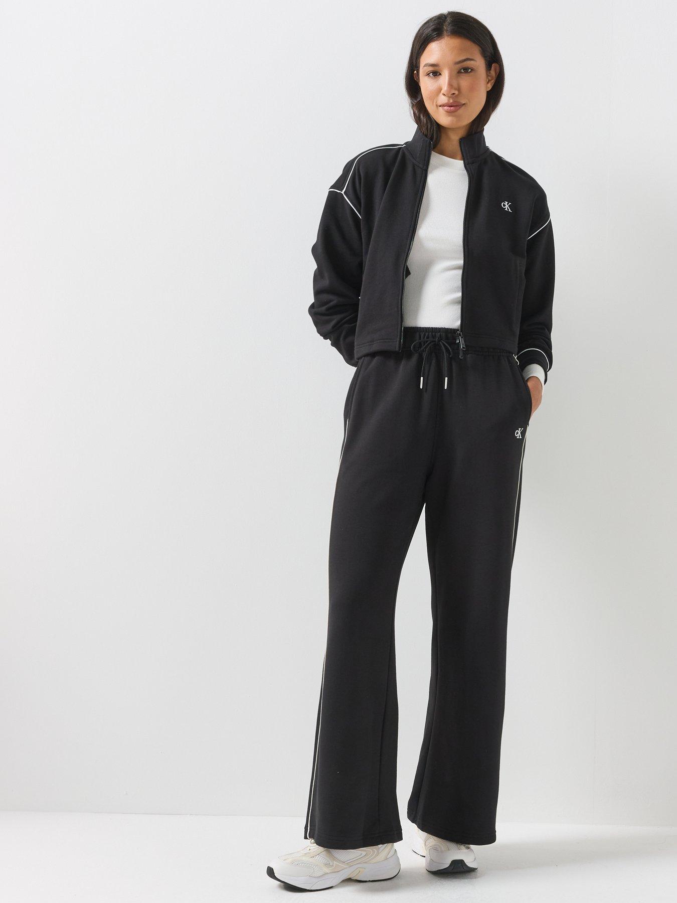 Image 6 of 6 of Calvin Klein Jeans Monogram Terry Contrast Piping Joggging Bottoms - Black