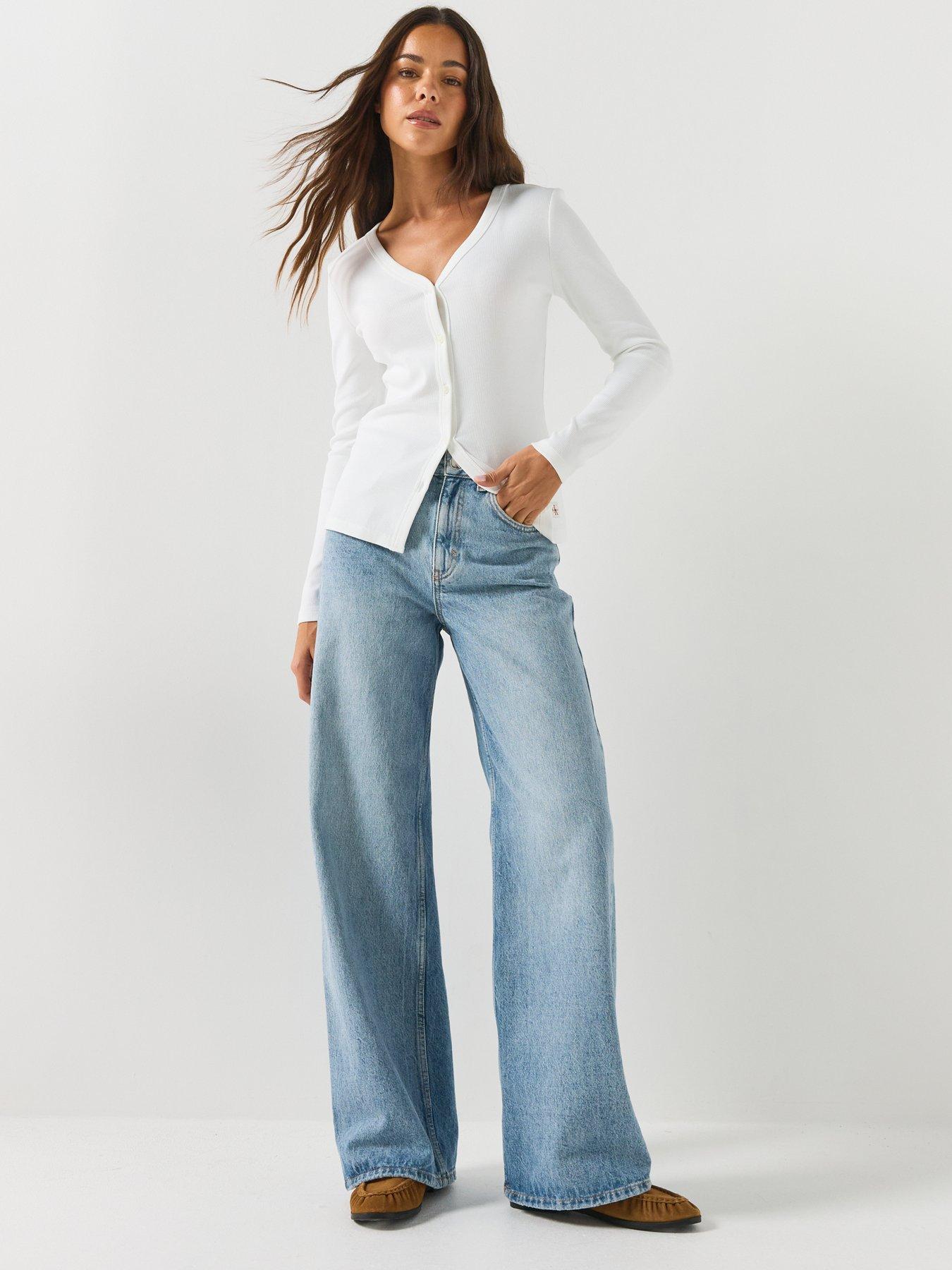 Image 3 of 5 of Calvin Klein Jeans Jeans Slim Ribbed Cotton Cardigan - White