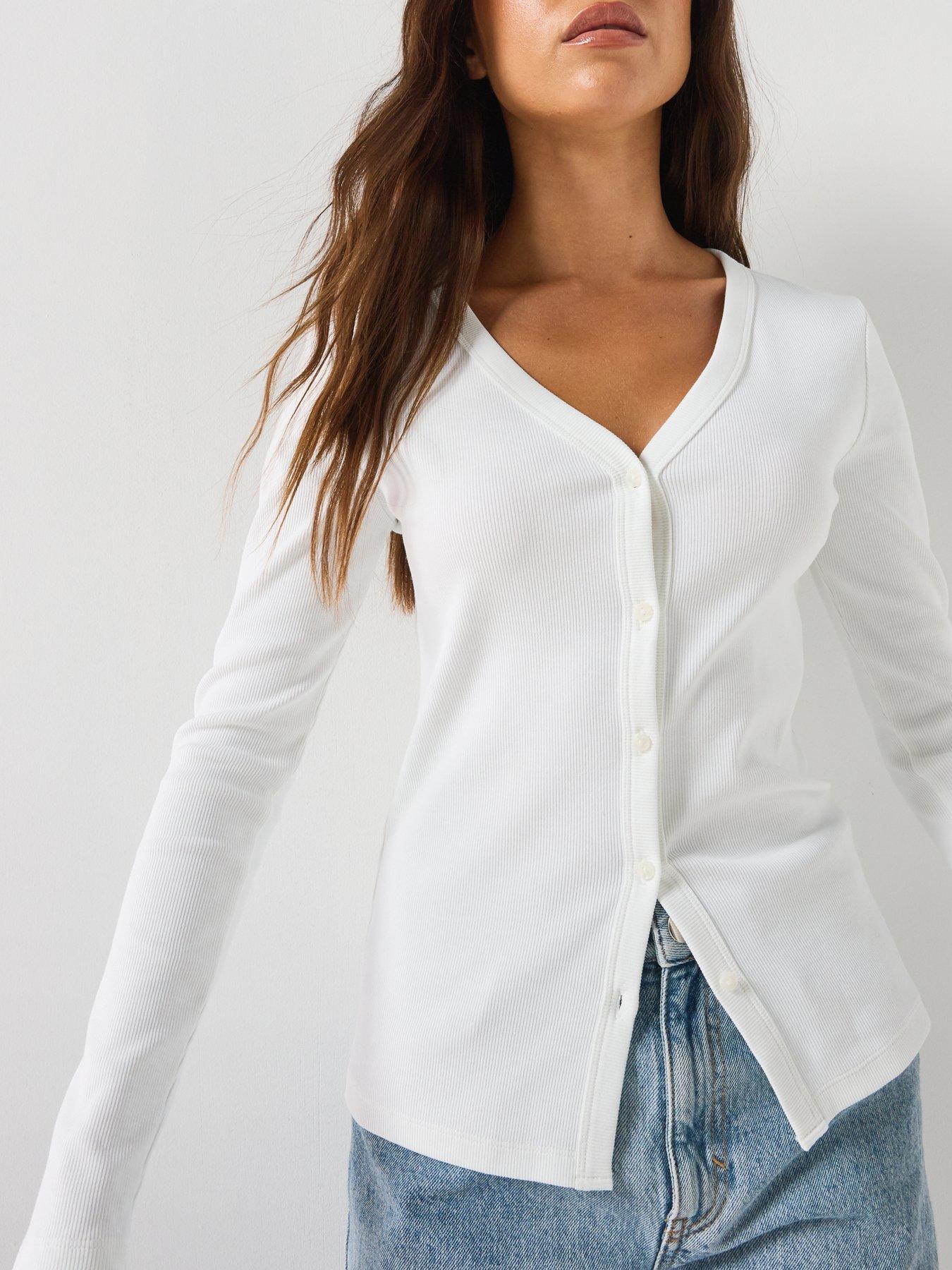 Image 4 of 5 of Calvin Klein Jeans Jeans Slim Ribbed Cotton Cardigan - White