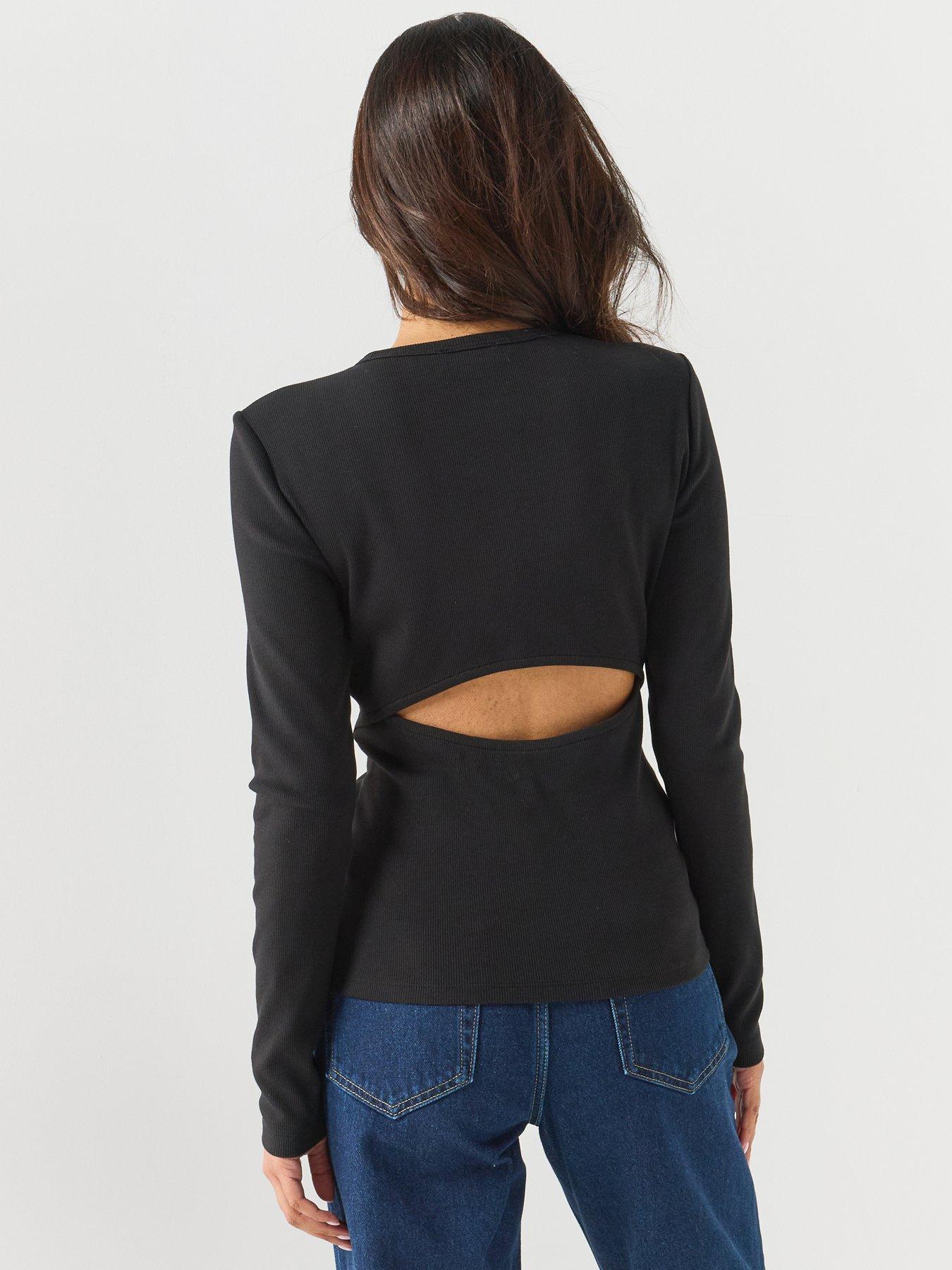 Image 2 of 6 of Calvin Klein Jeans Women's Long Sleeve Woven Label Detail Top - Black