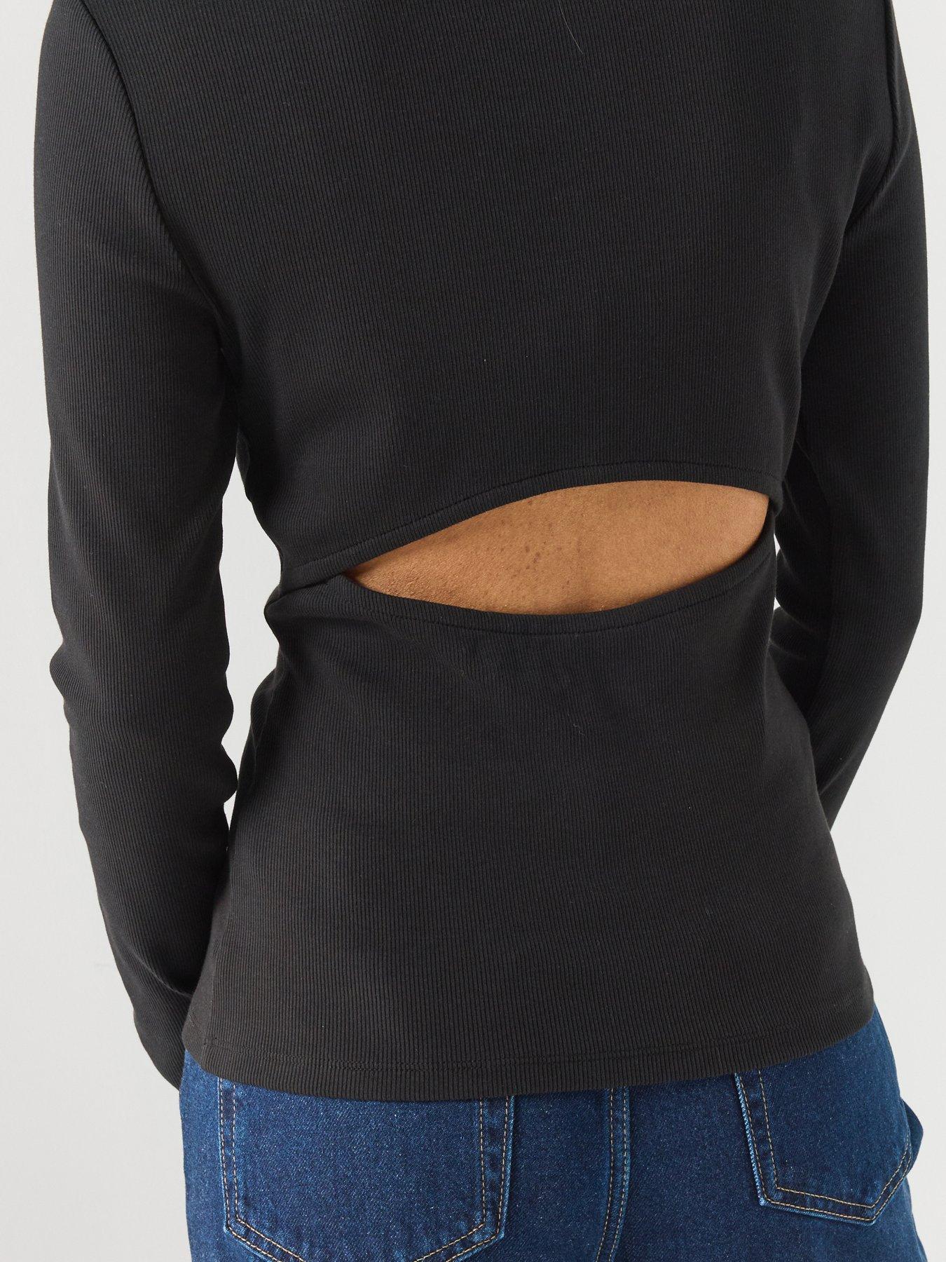 Image 5 of 6 of Calvin Klein Jeans Women's Long Sleeve Woven Label Detail Top - Black