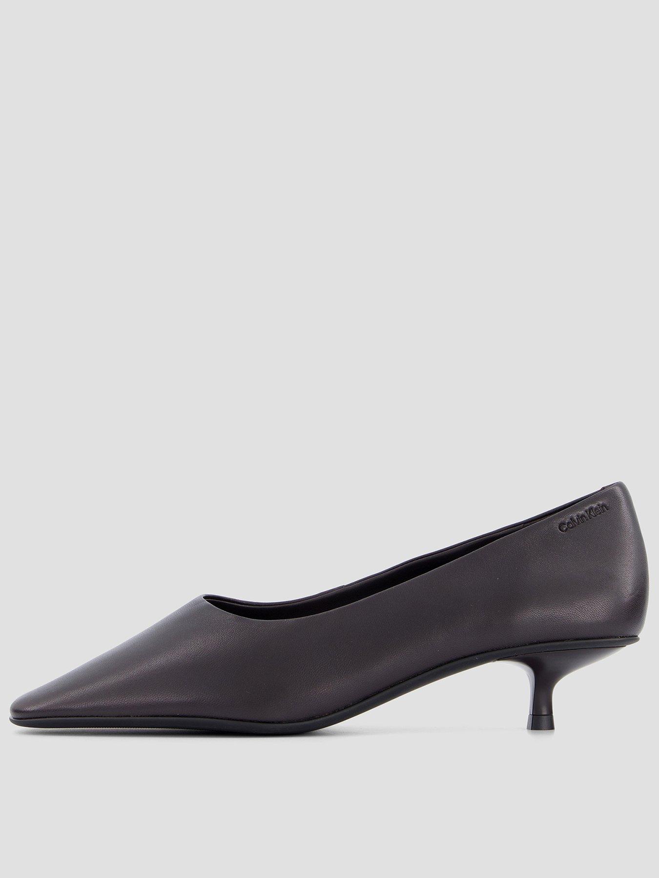 Image 1 of 7 of Calvin Klein Leather Kitten Heel Pumps - Brown