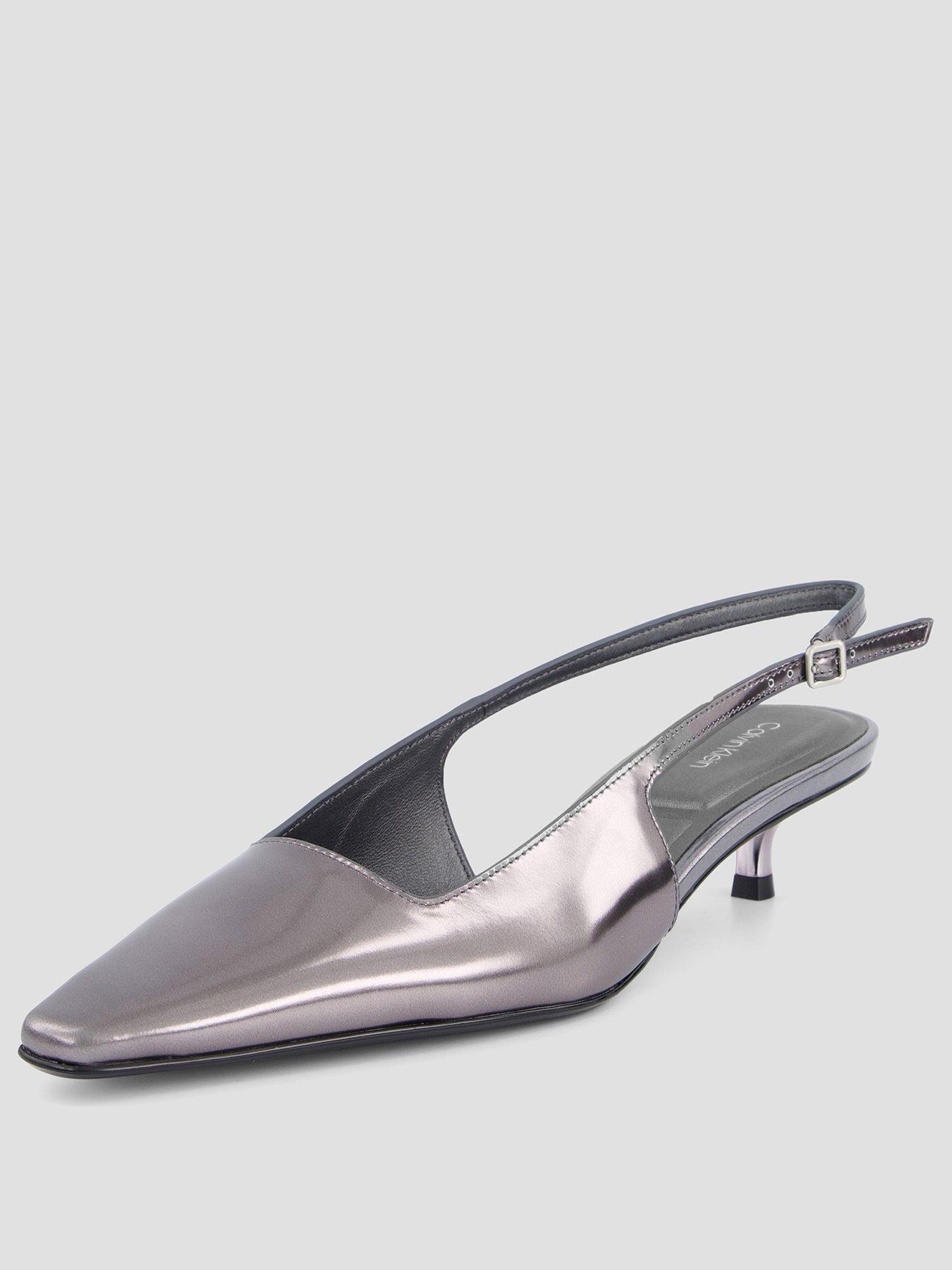 Image 2 of 7 of Calvin Klein Kitten Heel Pump Slingback Shoes - Silver