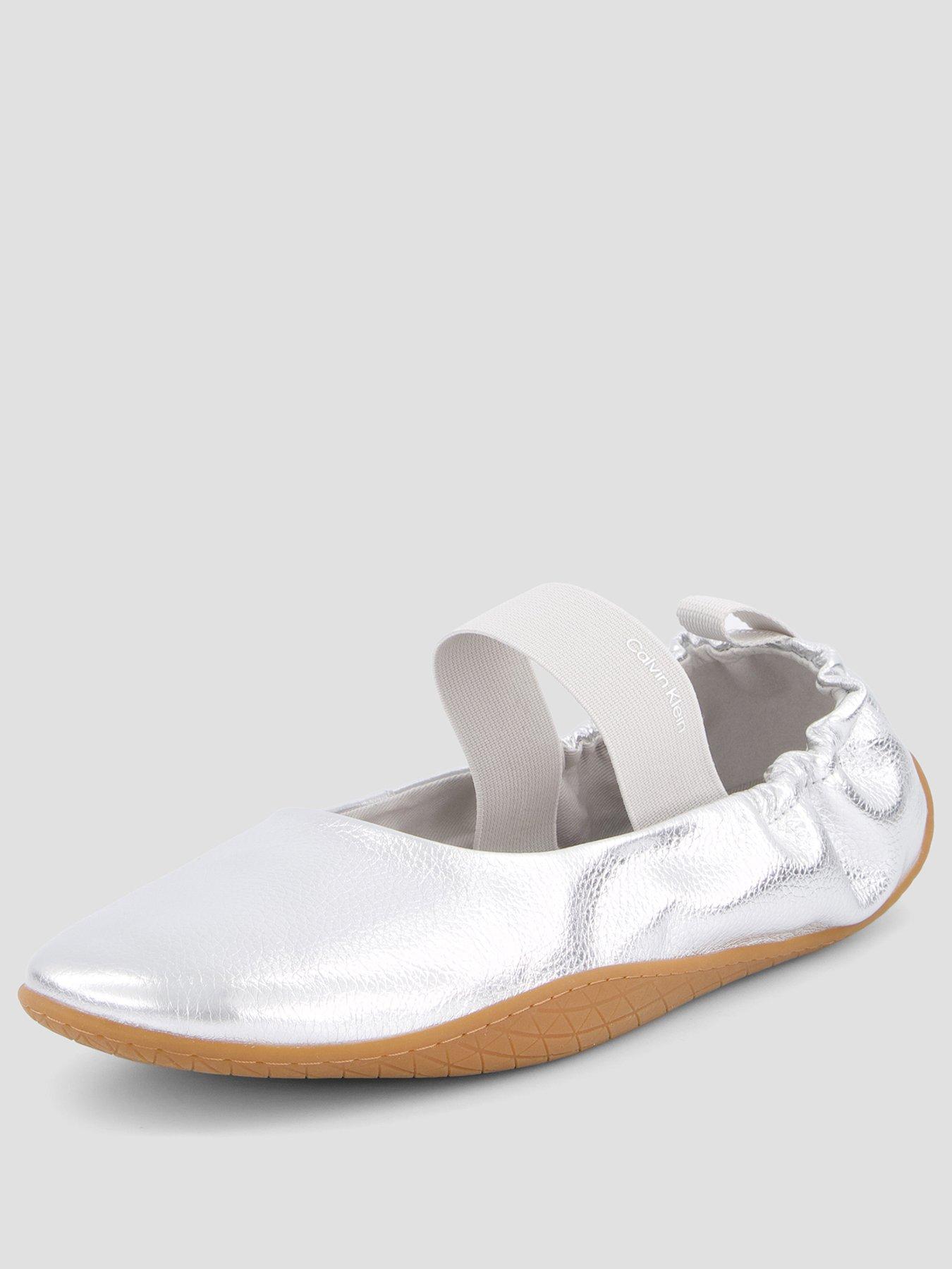 Image 2 of 7 of Calvin Klein Metallic Leather Hybrid Ballet Trainers - Silver