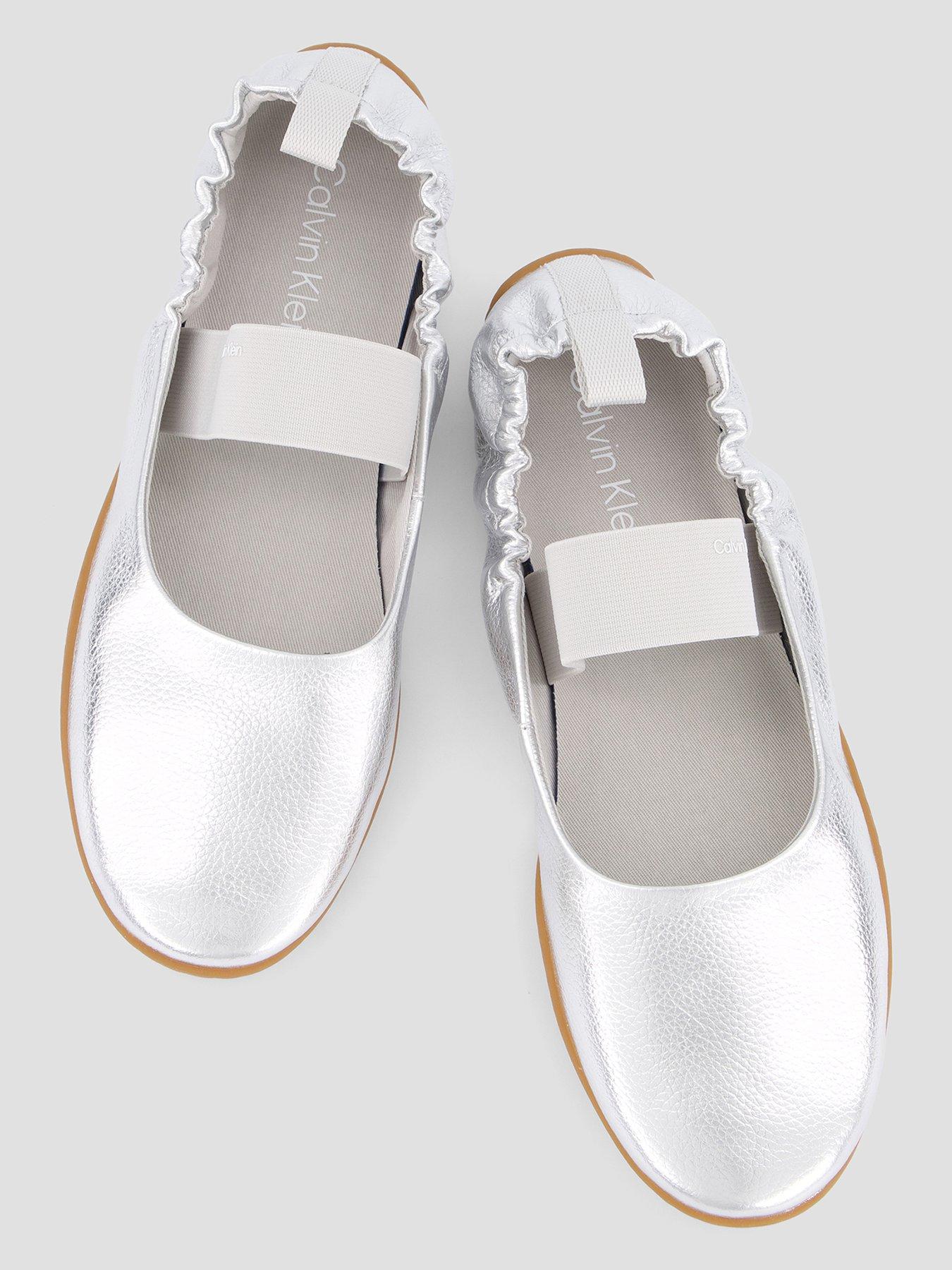 Image 3 of 7 of Calvin Klein Metallic Leather Hybrid Ballet Trainers - Silver