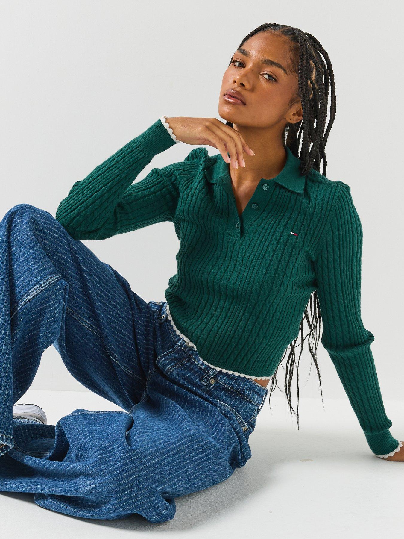 Image 4 of 6 of Tommy Jeans Tjw Micro Cable Polo Sweater Ext