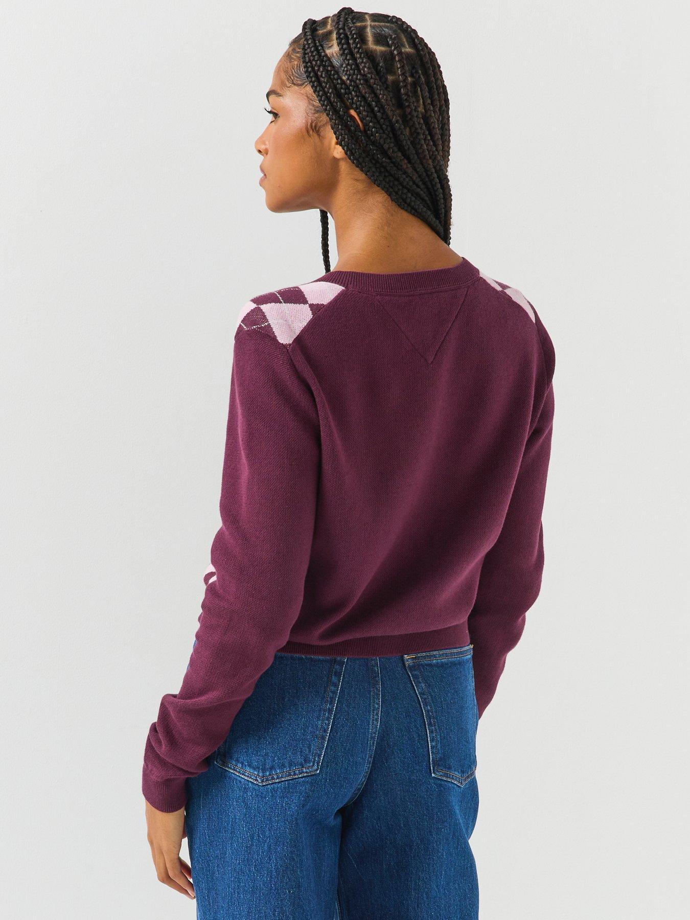 Image 2 of 6 of Tommy Jeans Argyle Crew Neck Cardigan - Red