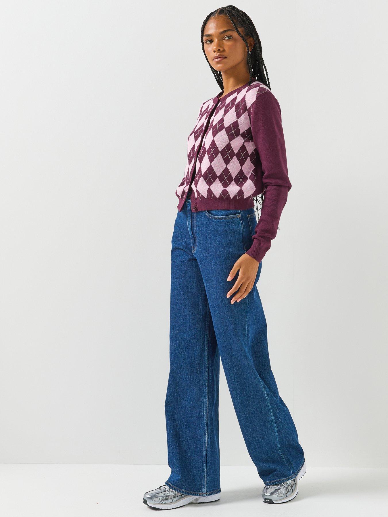 Image 3 of 6 of Tommy Jeans Argyle Crew Neck Cardigan - Red