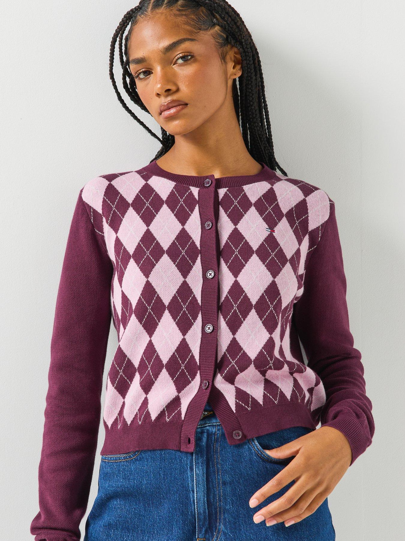 Image 5 of 6 of Tommy Jeans Argyle Crew Neck Cardigan - Red