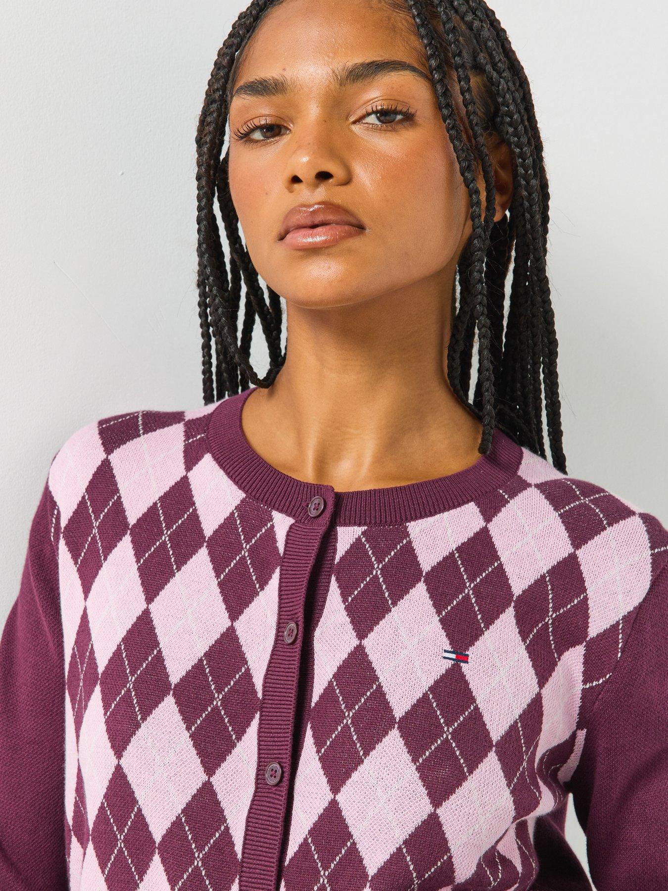 Image 6 of 6 of Tommy Jeans Argyle Crew Neck Cardigan - Red