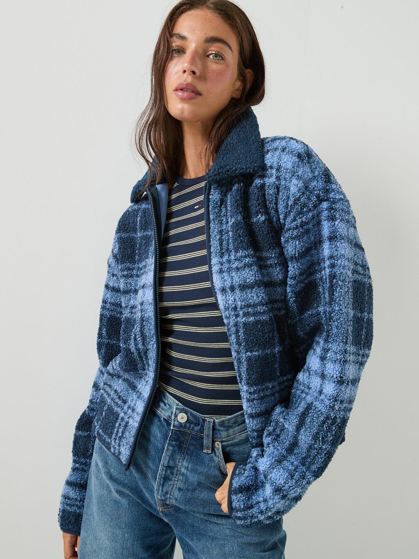 Image 1 of 5 of Tommy Jeans Women's Check Teddy Zip Through Jacket - Blue