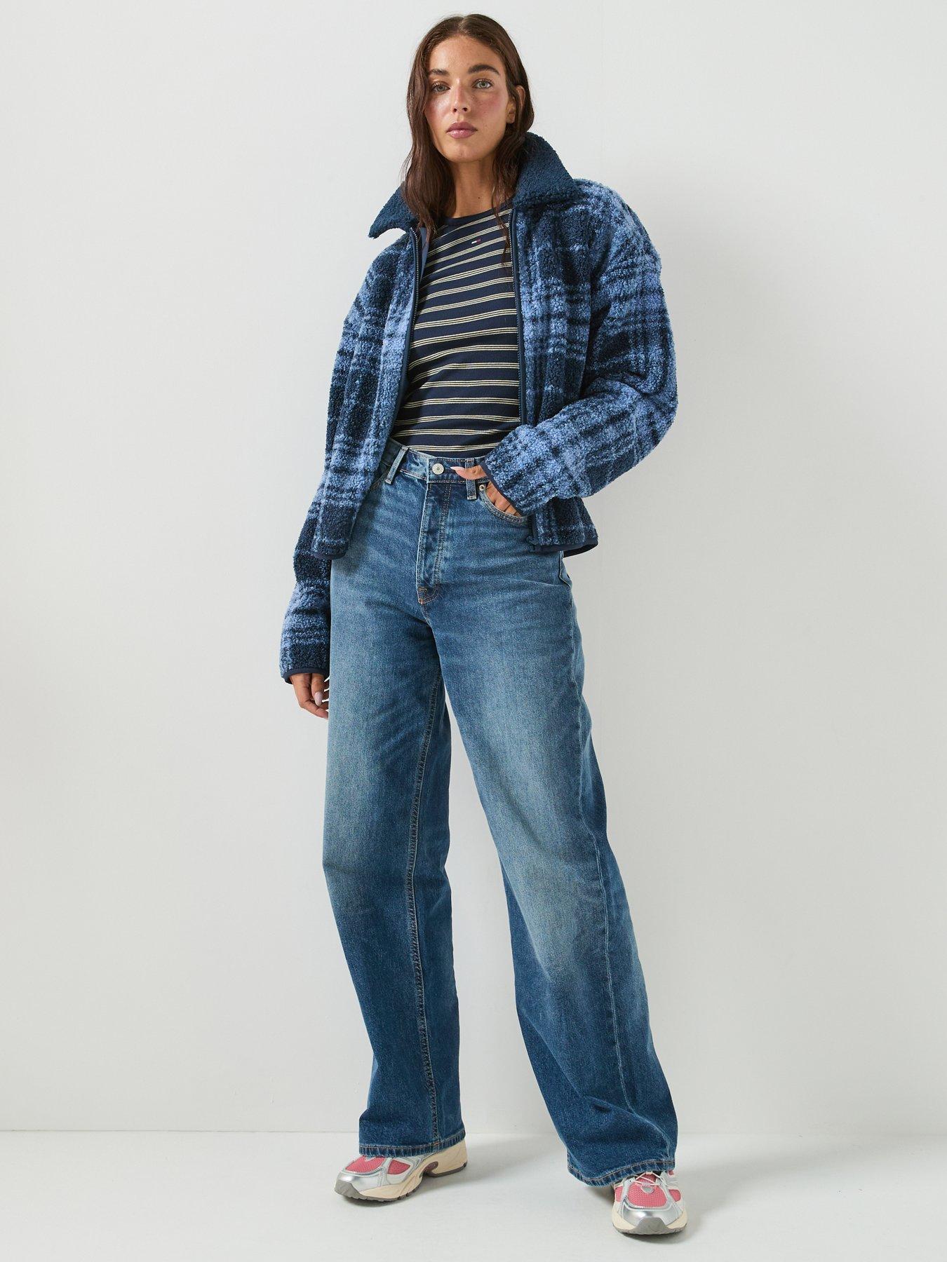 Image 3 of 5 of Tommy Jeans Women's Check Teddy Zip Through Jacket - Blue