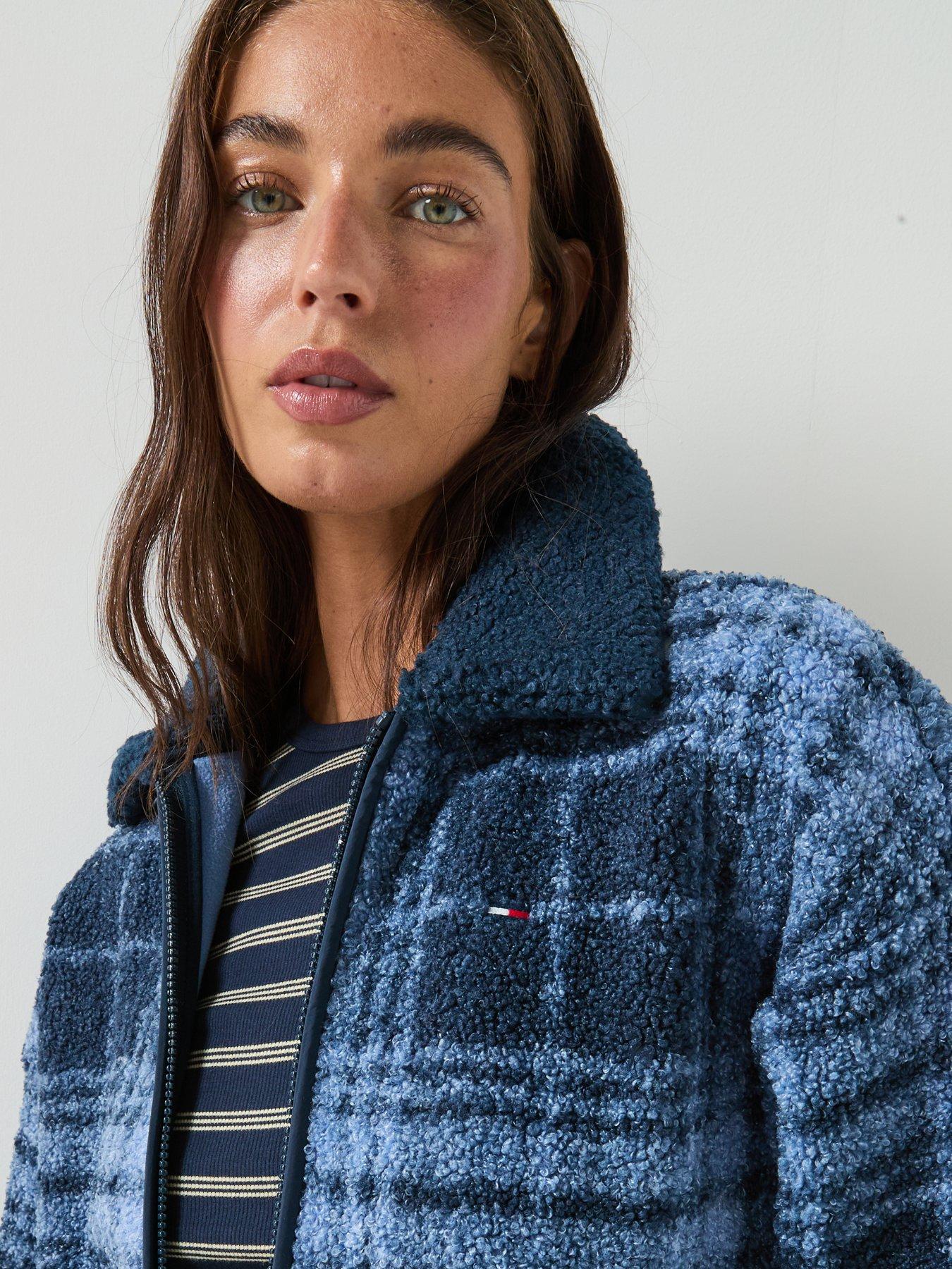 Image 4 of 5 of Tommy Jeans Women's Check Teddy Zip Through Jacket - Blue
