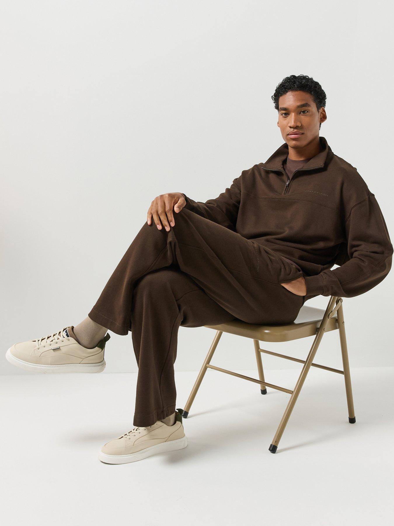Image 5 of 6 of Tommy Hilfiger Mens Loose Fit Drawstring Waist Fleece Jogging Bottoms - Brown