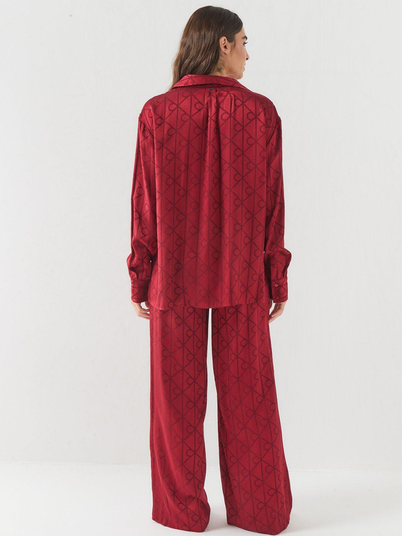 Image 2 of 6 of Calvin Klein Womens Long Sleeve Satin Button-Through Pyjama Set - Multi