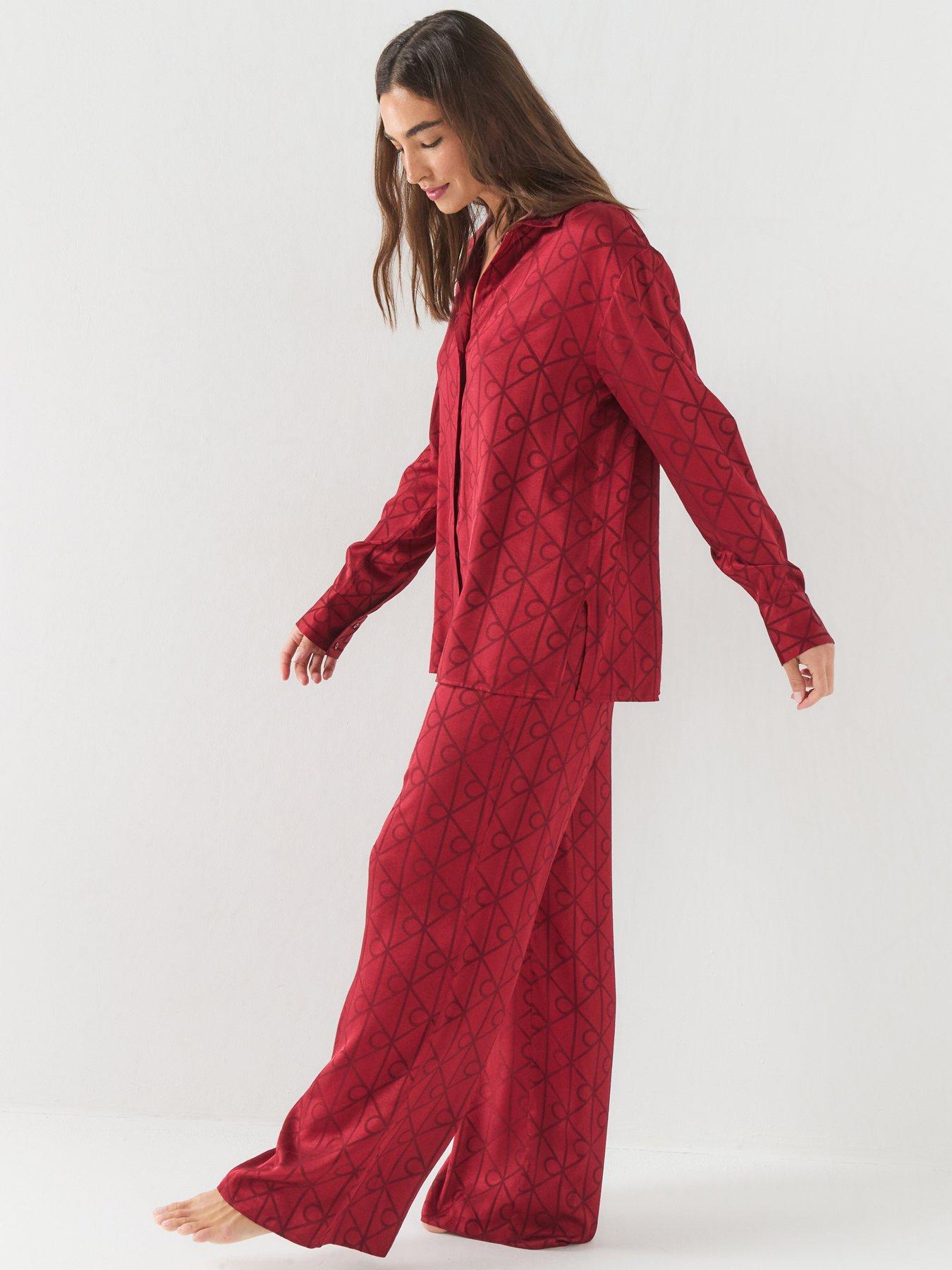 Image 3 of 6 of Calvin Klein Womens Long Sleeve Satin Button-Through Pyjama Set - Multi