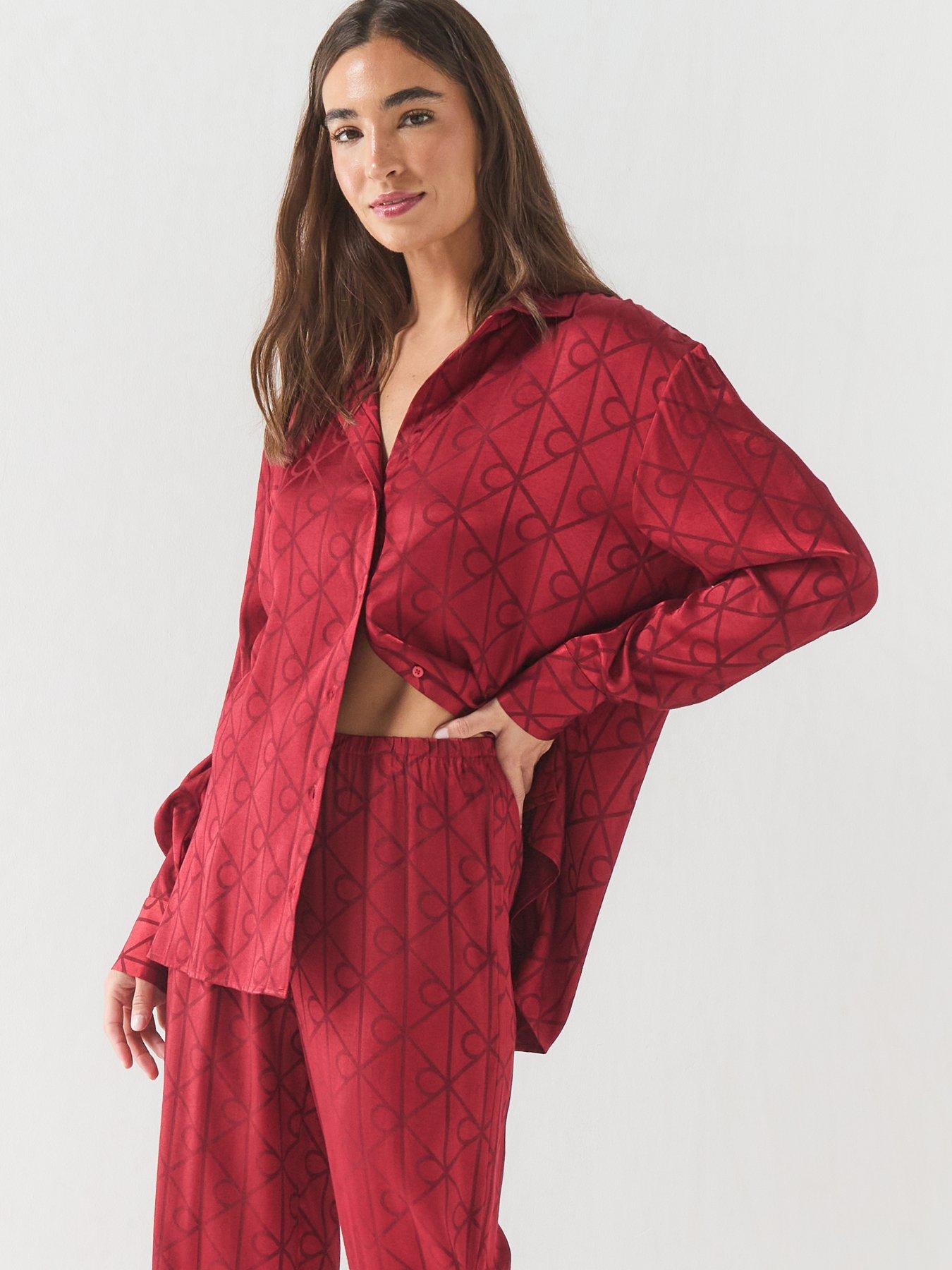 Image 4 of 6 of Calvin Klein Womens Long Sleeve Satin Button-Through Pyjama Set - Multi