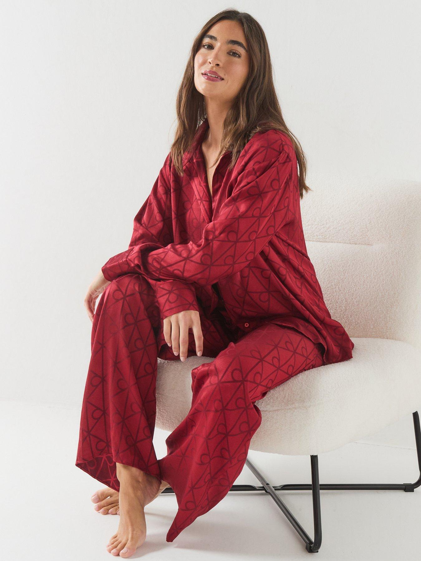 Image 5 of 6 of Calvin Klein Womens Long Sleeve Satin Button-Through Pyjama Set - Multi