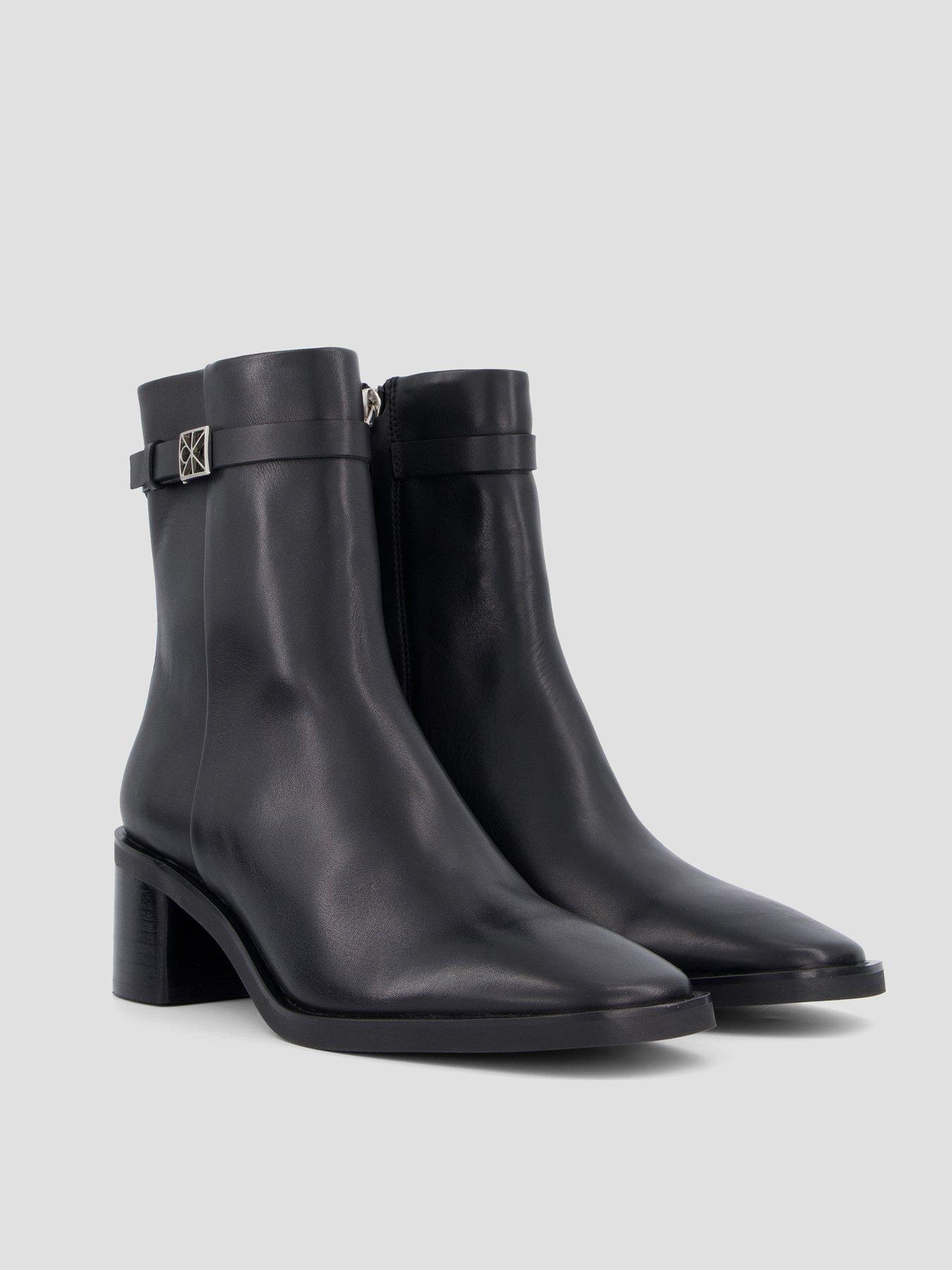 Image 6 of 7 of Calvin Klein Hardware Block Heel Leather Ankle Boot - Black