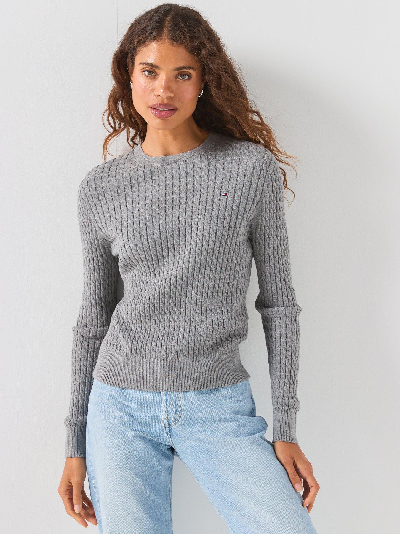 Image 1 of 6 of Tommy Hilfiger Fine Cable Knit Crew Neck Jumper - Grey