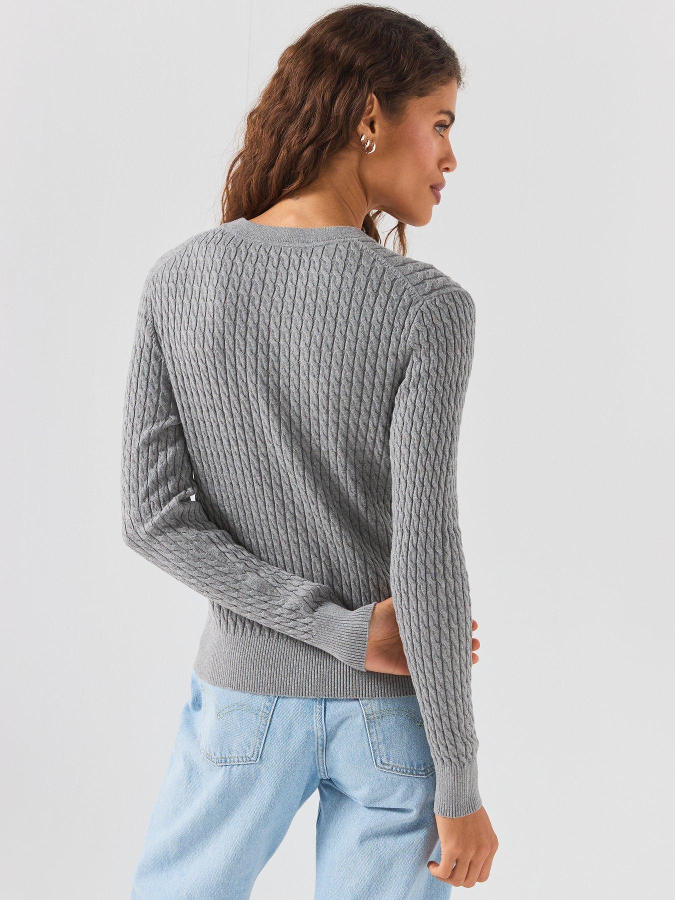 Image 2 of 6 of Tommy Hilfiger Fine Cable Knit Crew Neck Jumper - Grey