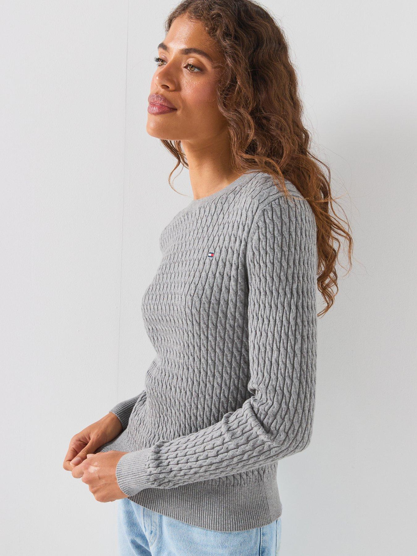 Image 5 of 6 of Tommy Hilfiger Fine Cable Knit Crew Neck Jumper - Grey