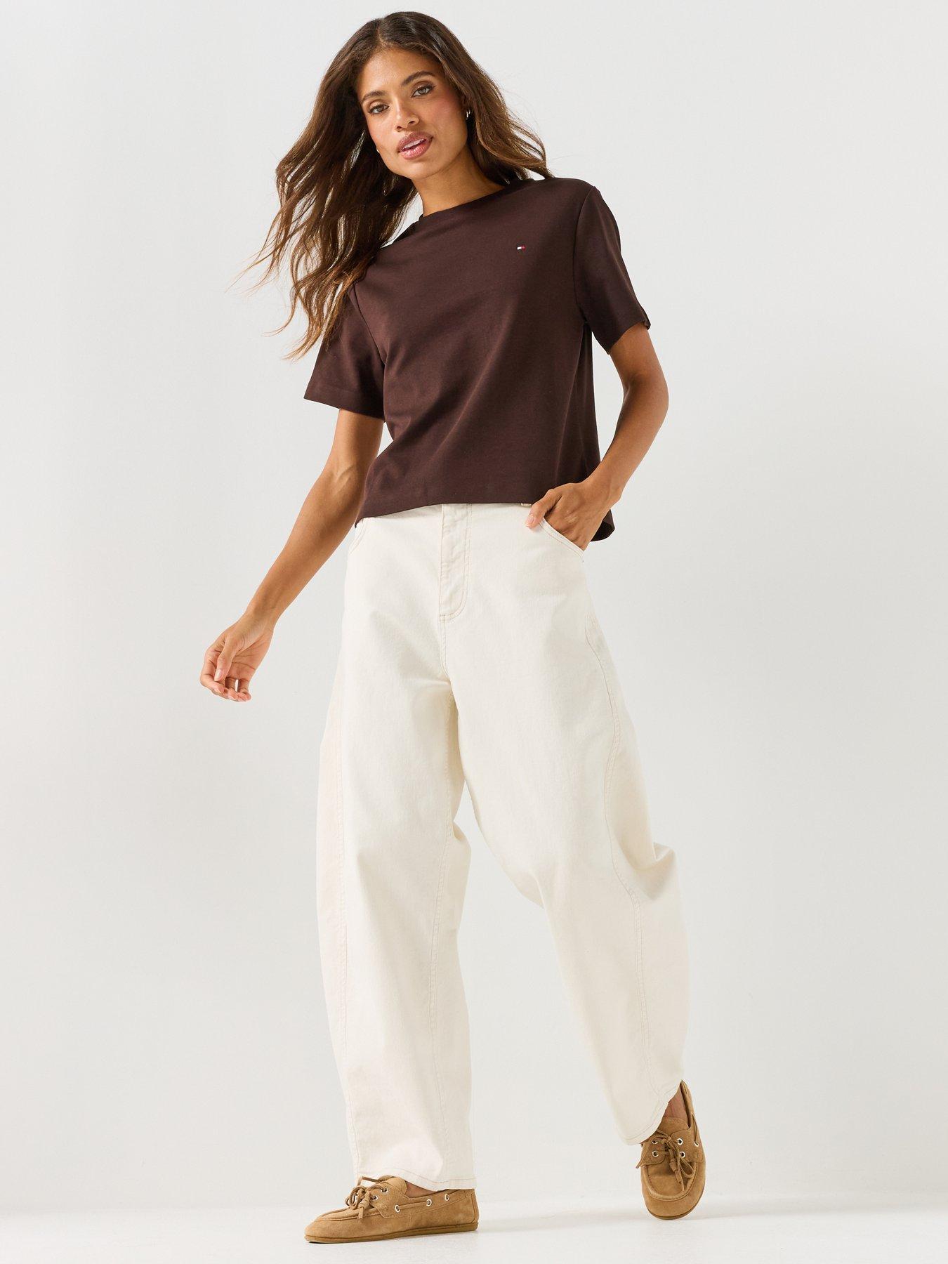 Image 3 of 5 of Tommy Hilfiger Women's Interlock Boxy Crew Neck Short Sleeve T-Shirt - Brown