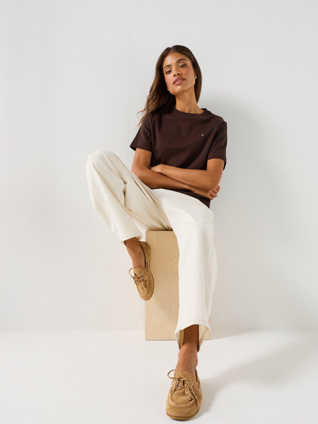 Image 5 of 5 of Tommy Hilfiger Women's Interlock Boxy Crew Neck Short Sleeve T-Shirt - Brown