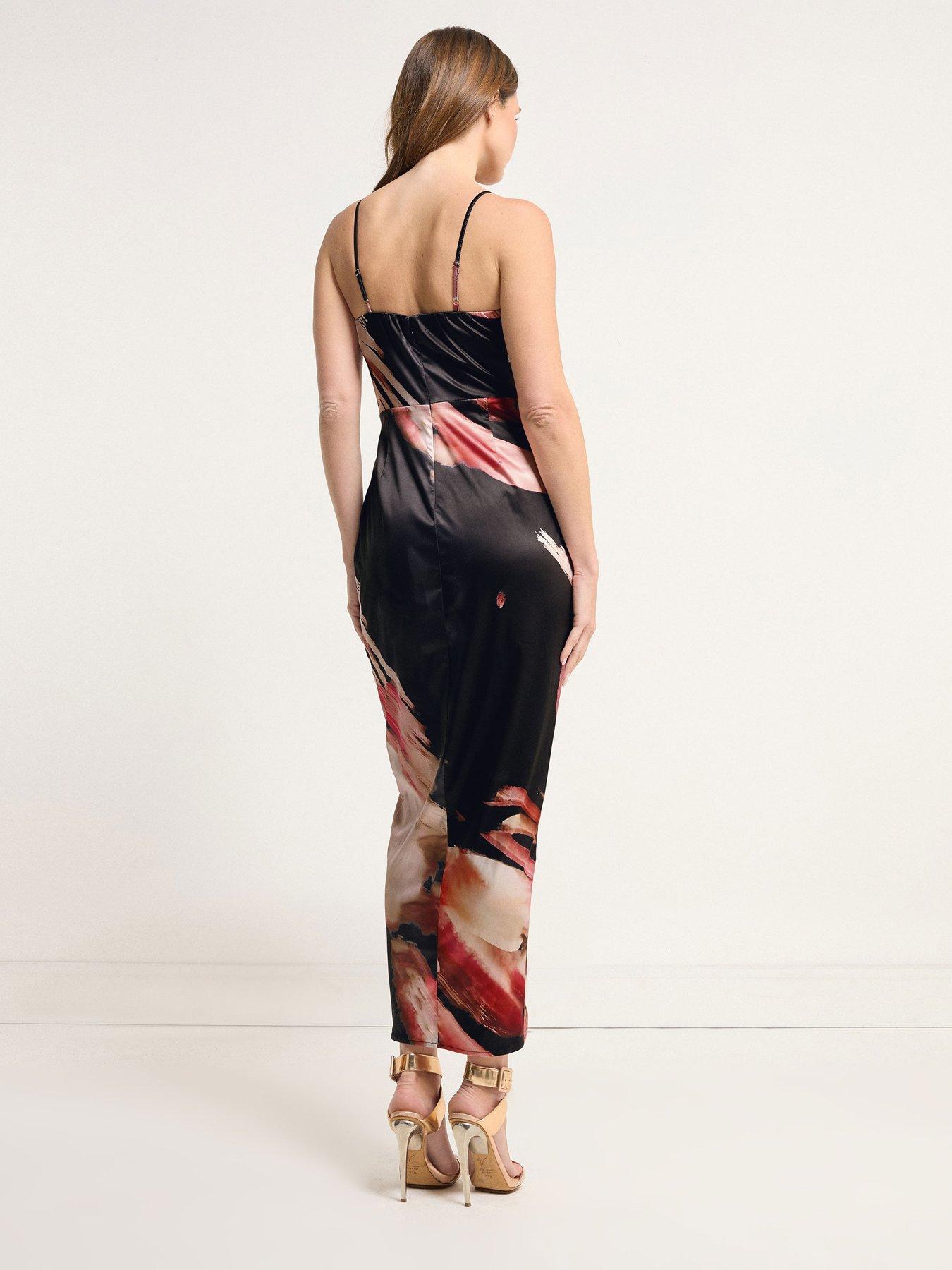 Image 2 of 6 of Star By Julien Macdonald Abstract Print Corset Wrap Dress - Black