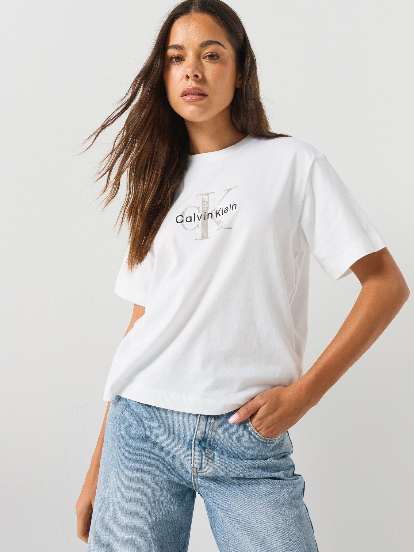 Calvin Klein Jeans Women's Boxy Fit Monogram Logo T-Shirt - White